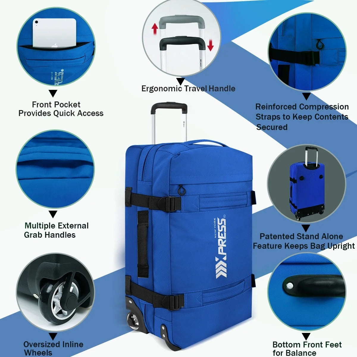 NEW YORK XPRESS 3PCS Soft side Roller Luggage Set, Waterproof Rolling Suitcase, Wheeled Travel Duffel Luggage for All Trip & Adventure,20in+26in+30in