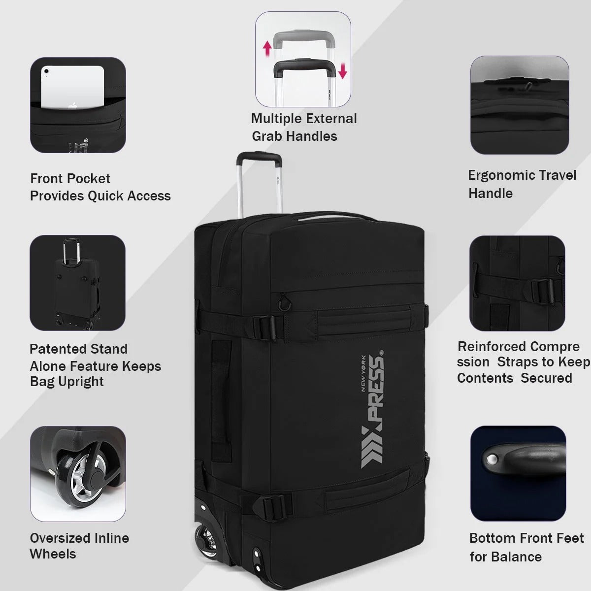 NEW YORK XPRESS 3PCS Soft side Roller Luggage Set, Waterproof Rolling Suitcase, Wheeled Travel Duffel Luggage for All Trip & Adventure,20in+26in+30in