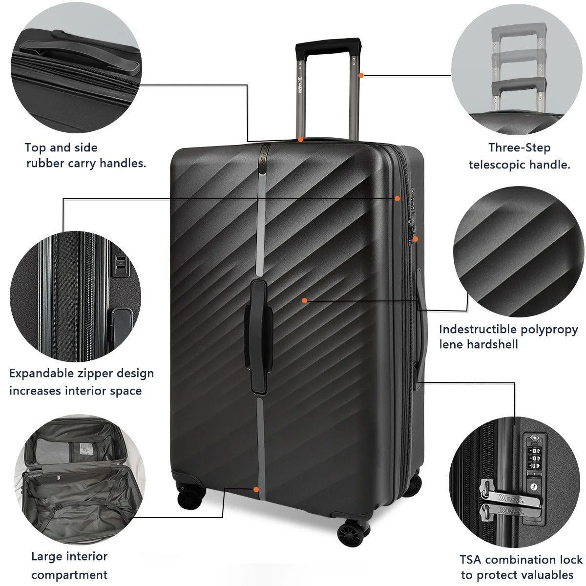 NEW YORK XPRESS 3 Piece Luggage Sets with Spinner Wheels, PP Hardshell Expandable Luggage with TSA Lock, Hardside Lightweight Suitcase Set-20" Carry on Luggage,26"Checked Luggage,30" Checked Luggage
