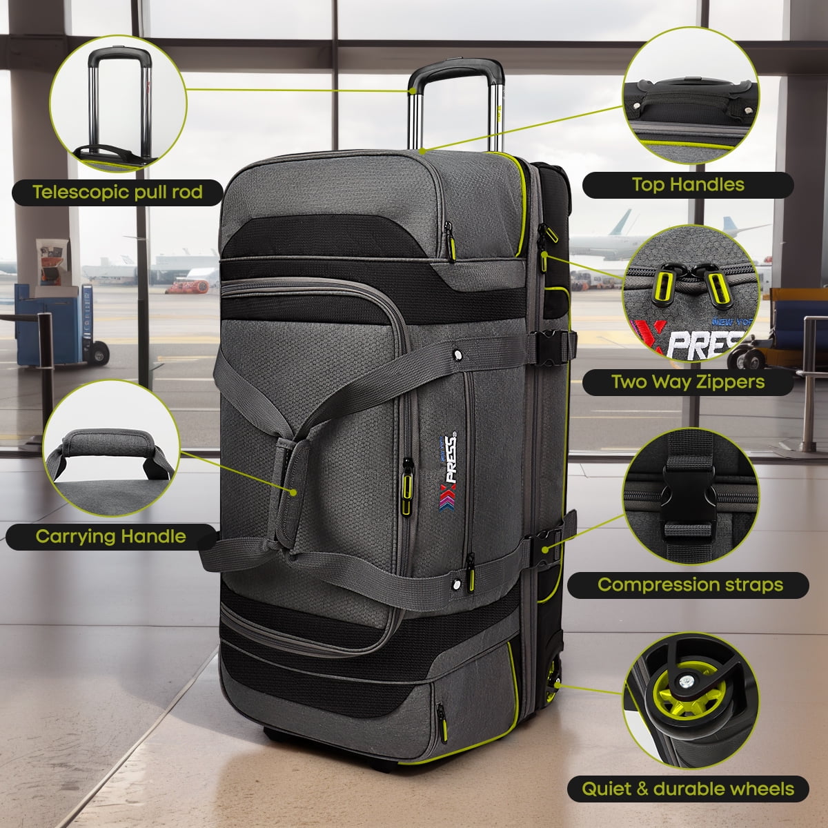 30" Wheeled Rolling Duffle Bag,Rolling Drop Bottom Duffel Bag with Multi- Pocket,Tear-Resistant Trolley Travel Bag,Luggage Duffel Bag for Men Women
