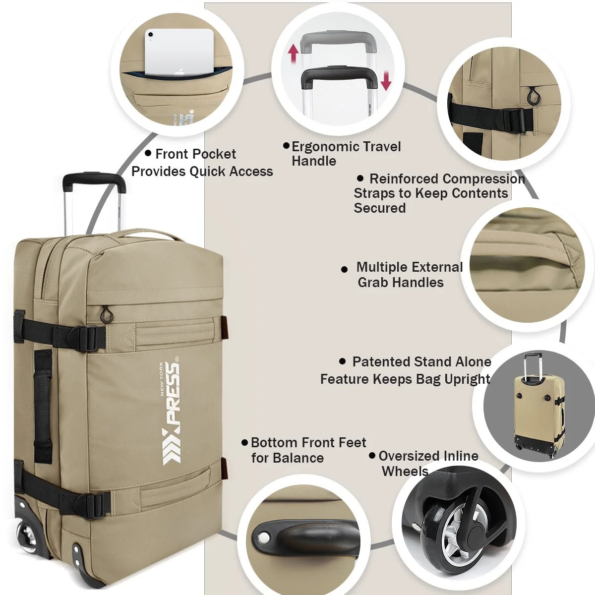 NEW YORK XPRESS 3PCS Soft side Roller Luggage Set, Waterproof Rolling Suitcase, Wheeled Travel Duffel Luggage for All Trip & Adventure,20in+26in+30in