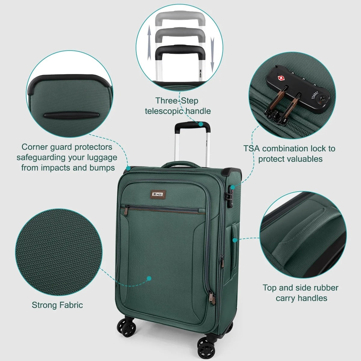 NEW YORK XPRESS 3 Piece Luggage Sets Expandable Softside Luggage Sets with Spinner Wheels and TSA Lock,Lightweight Travel Suitcase Set (20"/26"/28")