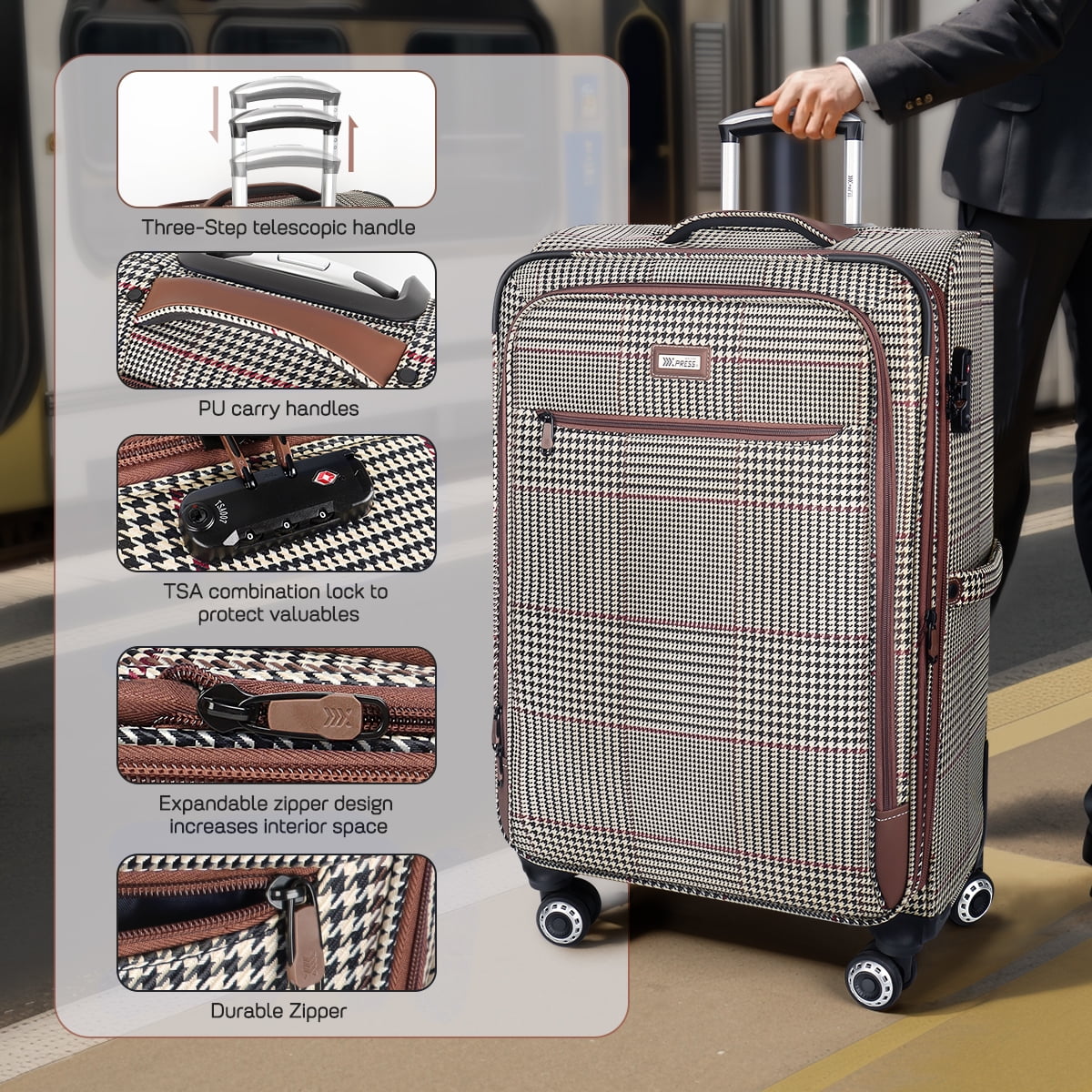 NEW YORK XPRESS 3 Piece Luggage Sets, Lightweight Expandable Soft side Luggage with Spinner Wheels, Large Travel Suitcase w/TSA Lock,20"Carry on Luggage,26"Checked Luggage and 30"Checked Luggage