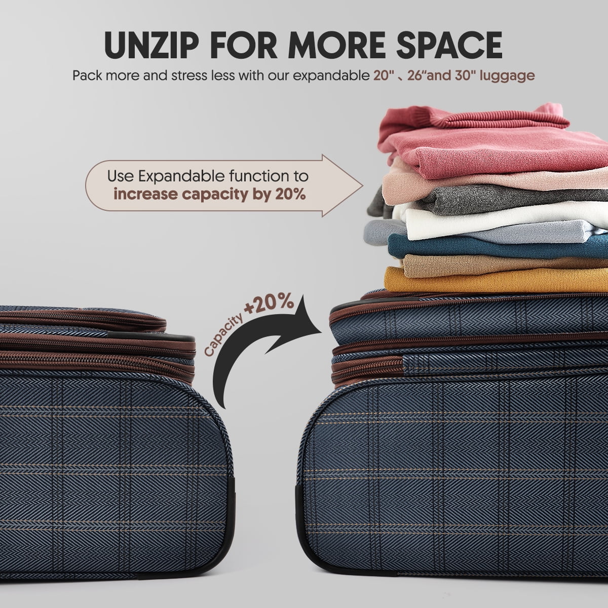 NEW YORK XPRESS 3 Piece Luggage Sets, Lightweight Expandable Soft side Luggage with Spinner Wheels, Large Travel Suitcase w/TSA Lock,20"Carry on Luggage,26"Checked Luggage and 30"Checked Luggage