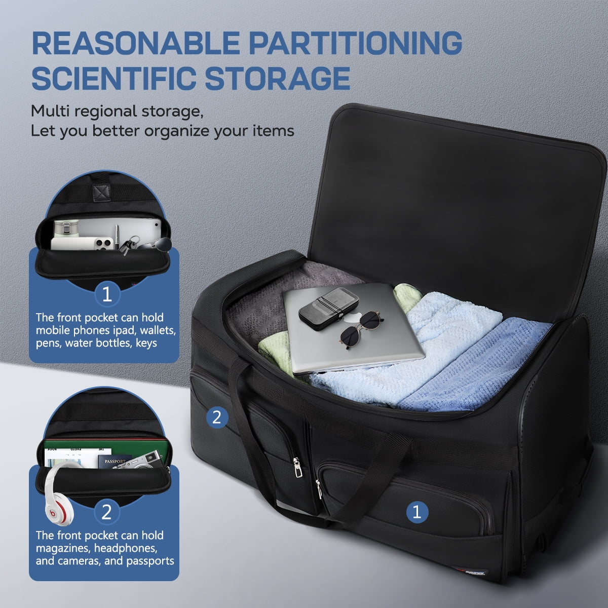 New York XPress Rolling Duffel Bag with Wheels, Wheeled Duffle Bag Luggage with Retractable Handle, Foldable Travel Bag Large for Women & Men
