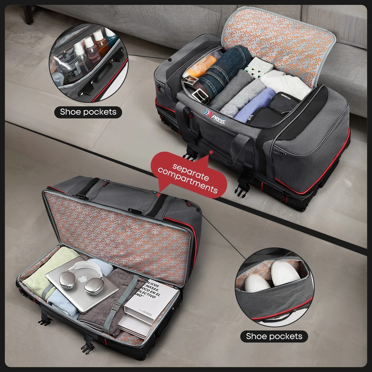 30" Wheeled Rolling Duffle Bag,Rolling Drop Bottom Duffel Bag with Multi- Pocket,Tear-Resistant Trolley Travel Bag,Luggage Duffel Bag for Men Women