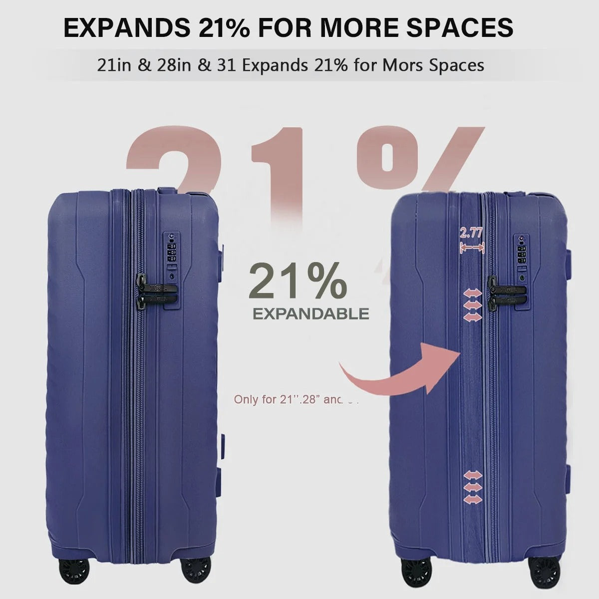 NEW YORK XPRESS 3 Piece Luggage Sets with Spinner Wheels, PP Hardshell Expandable Luggage with TSA Lock, Hardside Lightweight Suitcase Set-20" Carry on Luggage,26"Checked Luggage,30" Checked Luggage