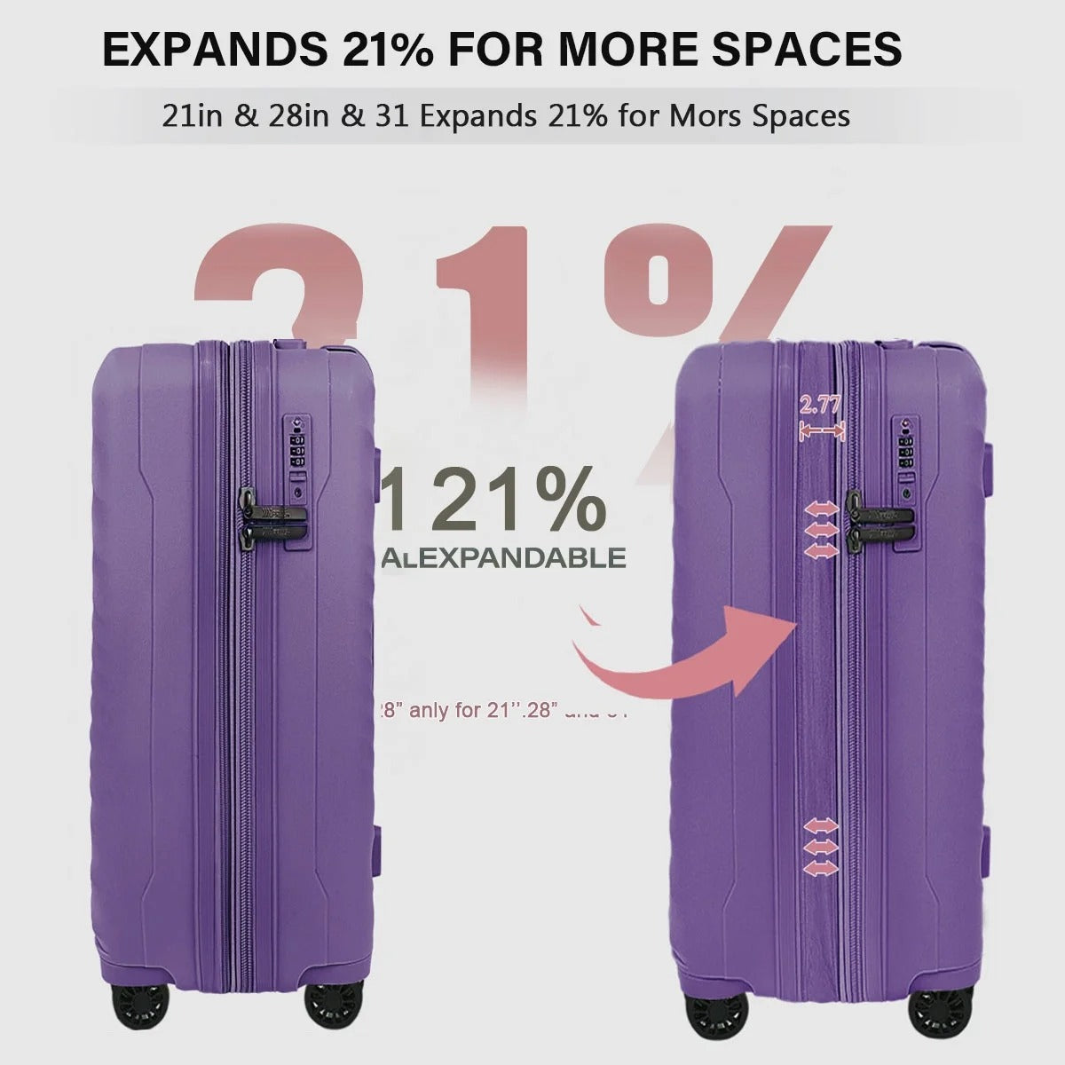 NEW YORK XPRESS 3 Piece Luggage Sets with Spinner Wheels, PP Hardshell Expandable Luggage with TSA Lock, Hardside Lightweight Suitcase Set-20" Carry on Luggage,26"Checked Luggage,30" Checked Luggage