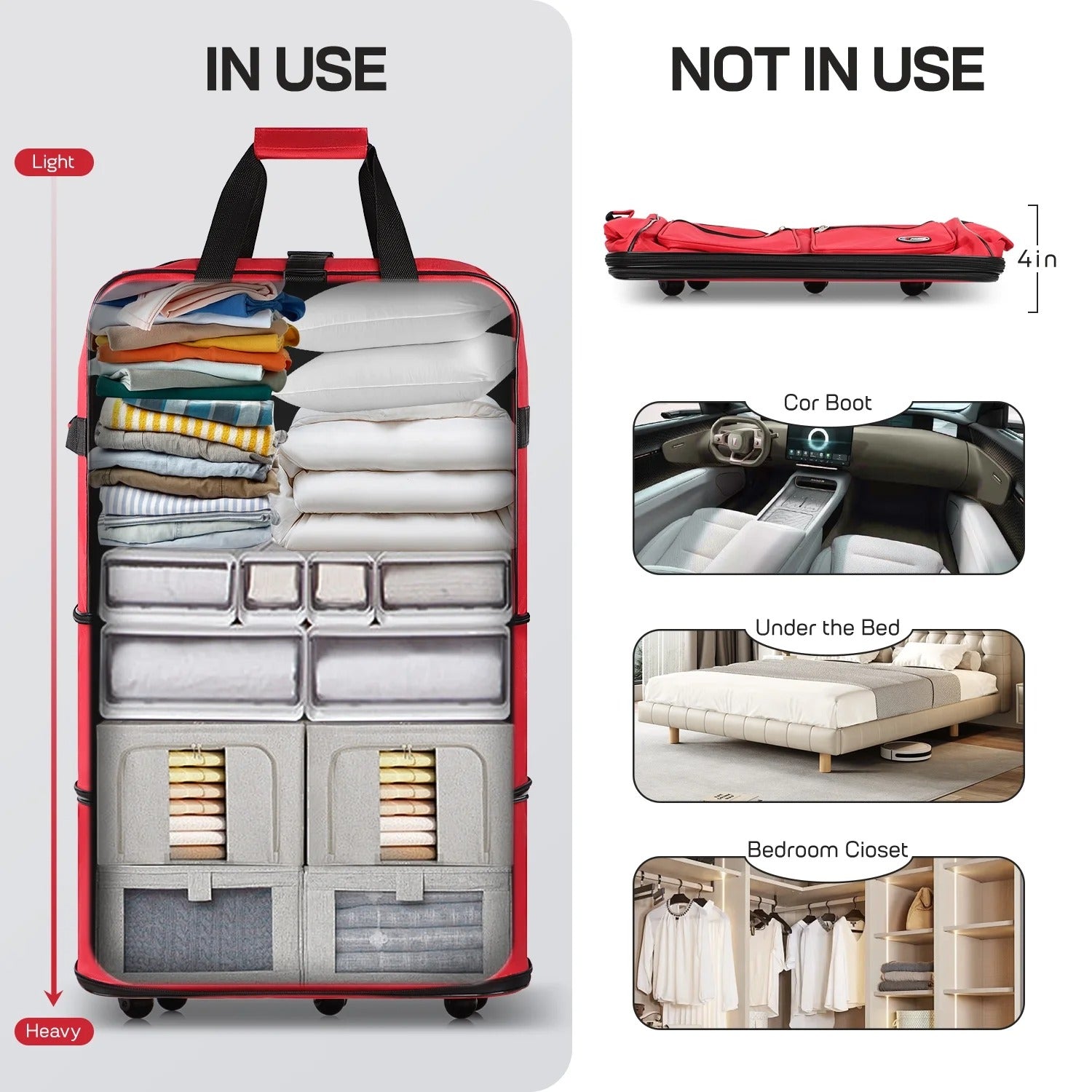 30" 36" 40" Expandable Foldable Luggage Bag with Universal Wheels and Grab Handle,3-Layer Collapsible Large Travel Rolling Suitcase Bag for Home Storage Moving Travel