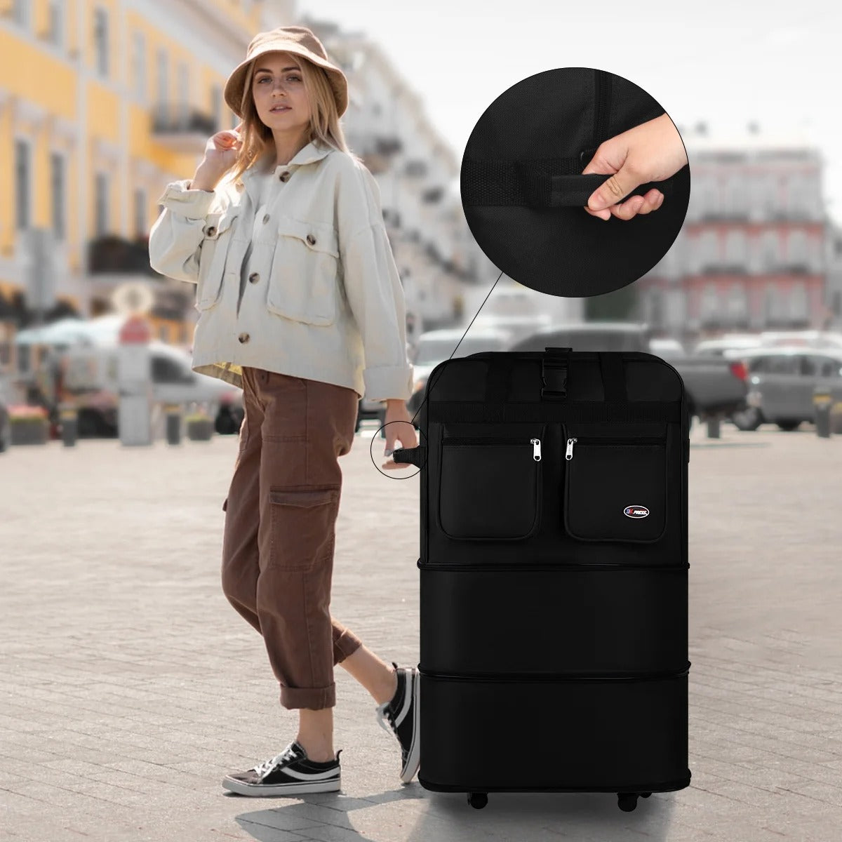30" 36" 40" Expandable Foldable Luggage Bag with Universal Wheels and Grab Handle,3-Layer Collapsible Large Travel Rolling Suitcase Bag for Home Storage Moving Travel