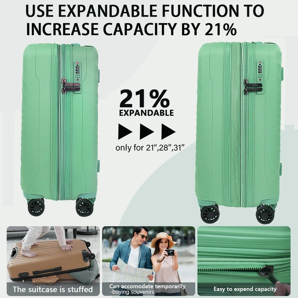 NEW YORK XPRESS 3 Piece Luggage Sets with Spinner Wheels, PP Hardshell Expandable Luggage with TSA Lock, Hardside Lightweight Suitcase Set-20" Carry on Luggage,26"Checked Luggage,30" Checked Luggage