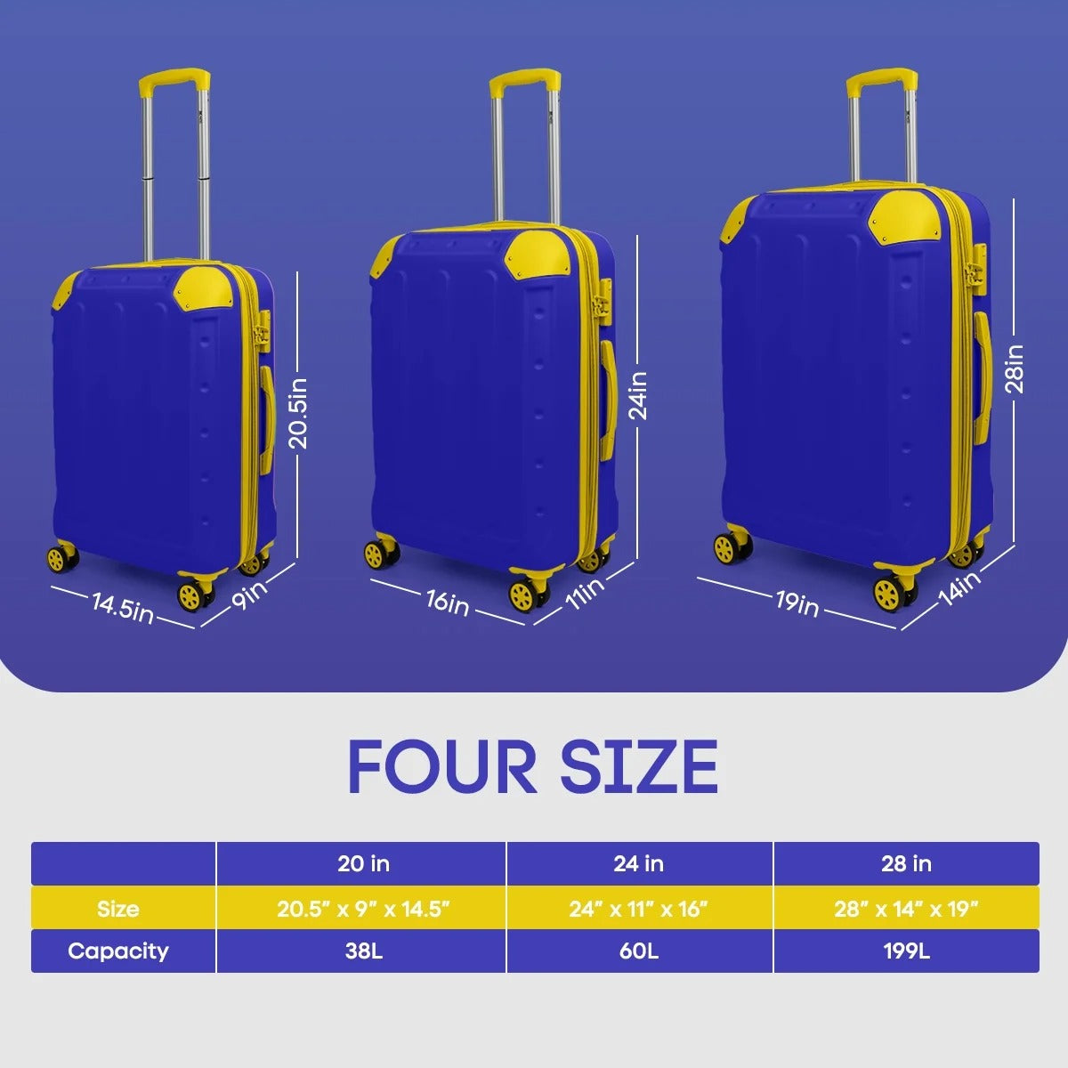 NEW YORK XPRESS 3PCS Luggage Set (20"/24"/28") Hardshell Expandable Suitcase with 4 Double Spinner Wheels, Lightweight Hardside ABS Luggage, Travel Suitcase Set for Women & Men