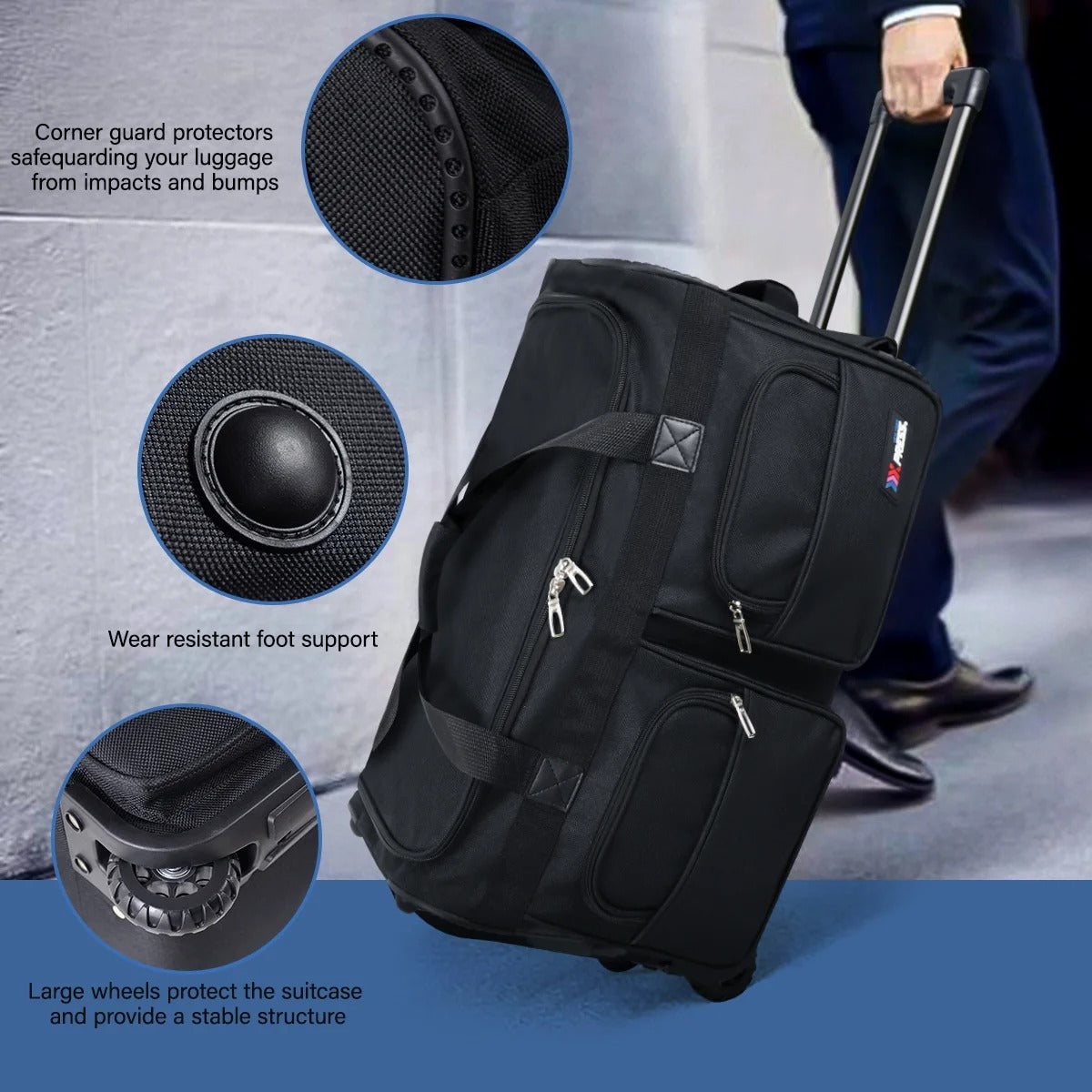 New York XPress Rolling Duffel Bag with Wheels, Wheeled Duffle Bag Luggage with Retractable Handle, Foldable Travel Bag Large for Women & Men