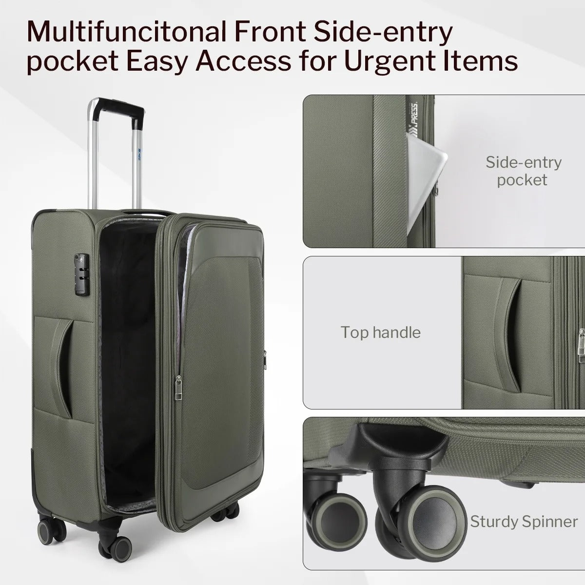 NEW YORK XPRESS 3PCS Soft side Luggage Sets Expandable Luggage with TSA Lock, Lightweight Spinning Wheels Suitcase Set(20/26/30) Trolley Bags for Travel, Going Abroad, Family Trips