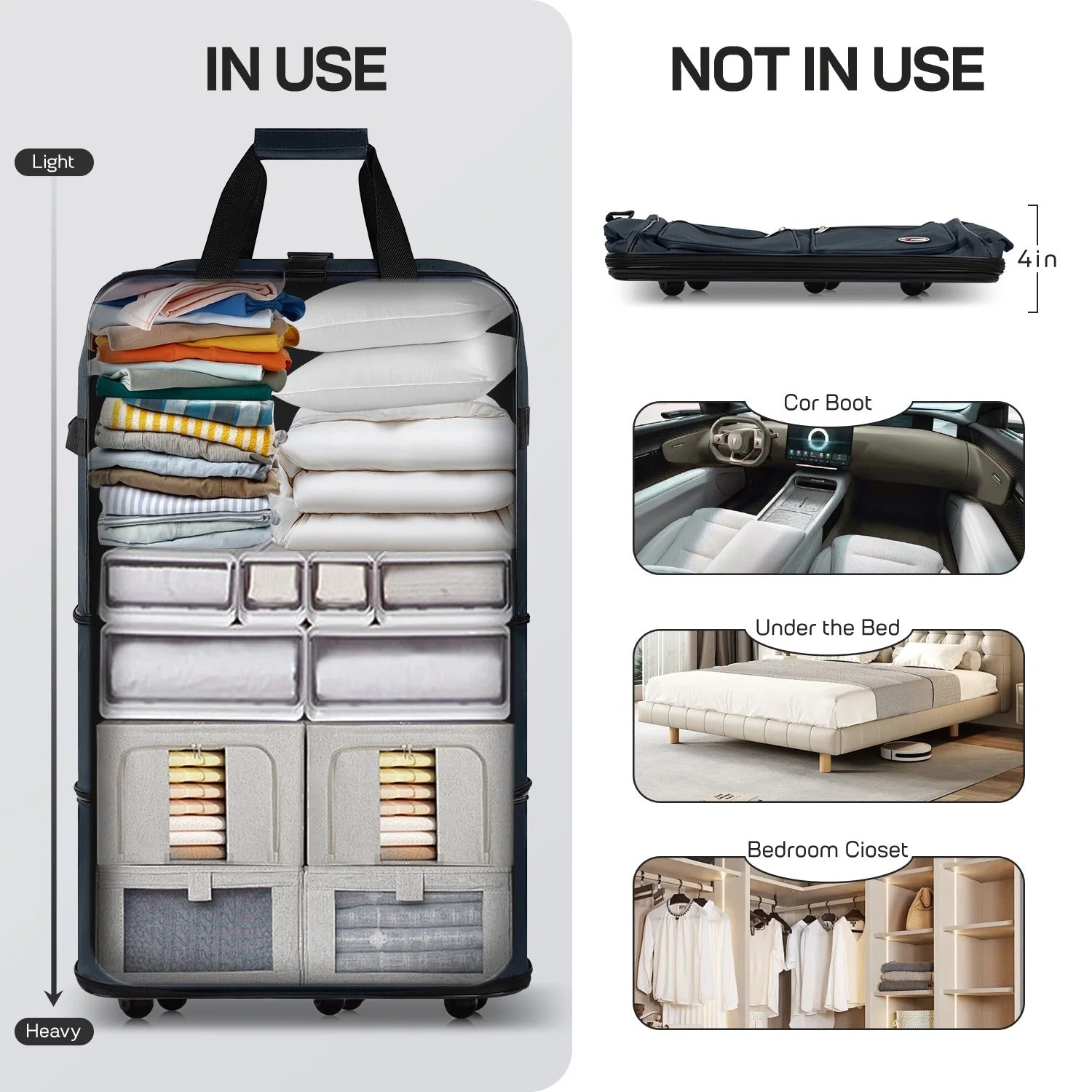 30" 36" 40" Expandable Foldable Luggage Bag with Universal Wheels and Grab Handle,3-Layer Collapsible Large Travel Rolling Suitcase Bag for Home Storage Moving Travel