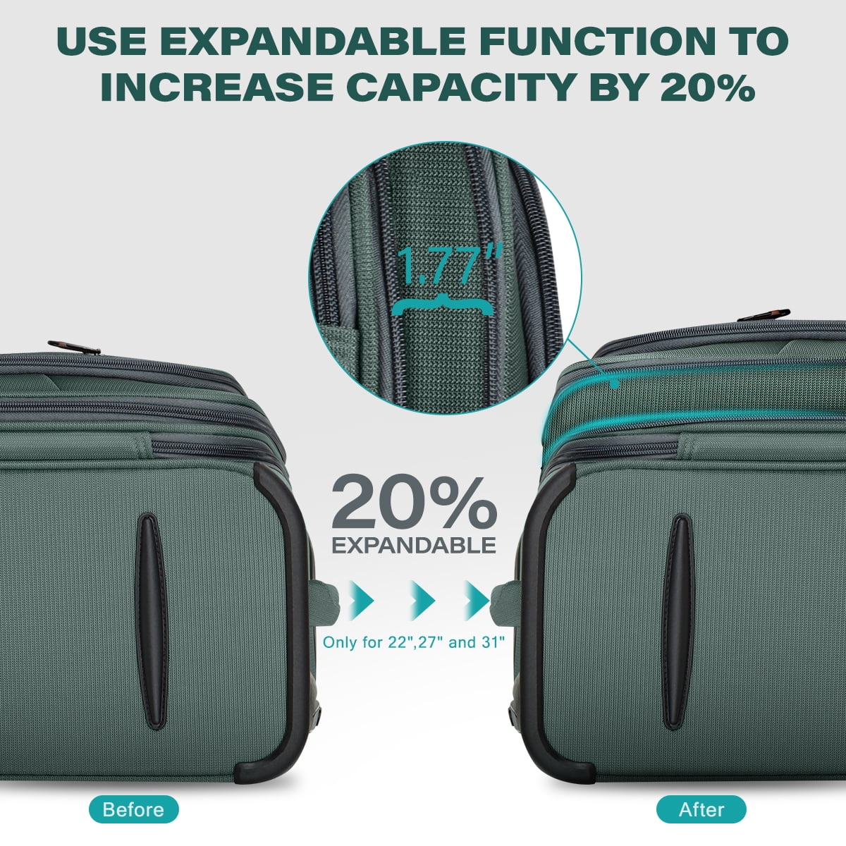 NEW YORK XPRESS 3 Piece Luggage Sets Expandable Softside Luggage Sets with Spinner Wheels and TSA Lock,Lightweight Travel Suitcase Set (20"/26"/28")