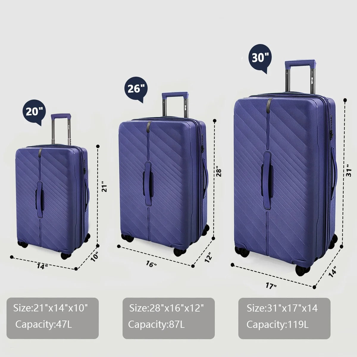 NEW YORK XPRESS 3 Piece Luggage Sets with Spinner Wheels, PP Hardshell Expandable Luggage with TSA Lock, Hardside Lightweight Suitcase Set-20" Carry on Luggage,26"Checked Luggage,30" Checked Luggage