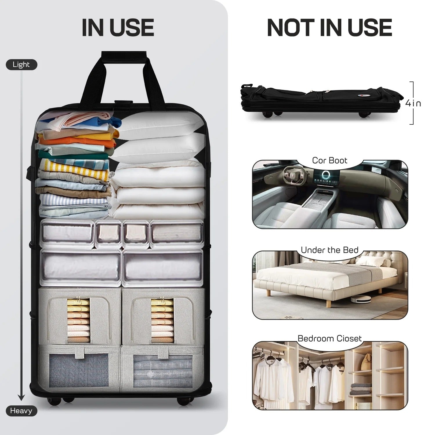 30" 36" 40" Expandable Foldable Luggage Bag with Universal Wheels and Grab Handle,3-Layer Collapsible Large Travel Rolling Suitcase Bag for Home Storage Moving Travel