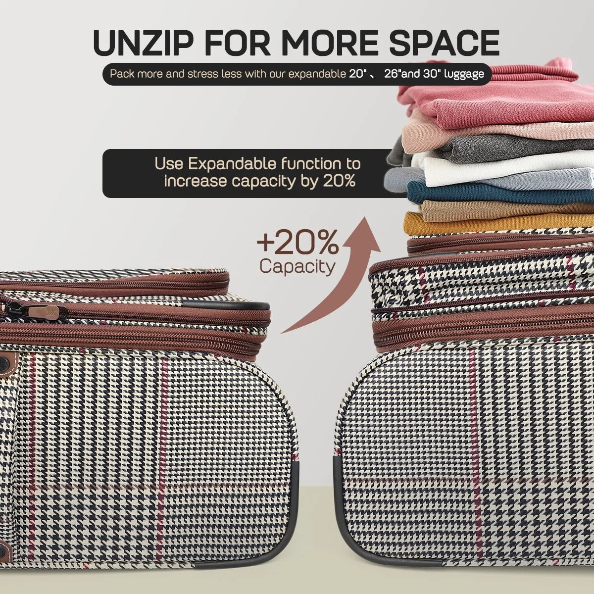 NEW YORK XPRESS 3 Piece Luggage Sets, Lightweight Expandable Soft side Luggage with Spinner Wheels, Large Travel Suitcase w/TSA Lock,20"Carry on Luggage,26"Checked Luggage and 30"Checked Luggage