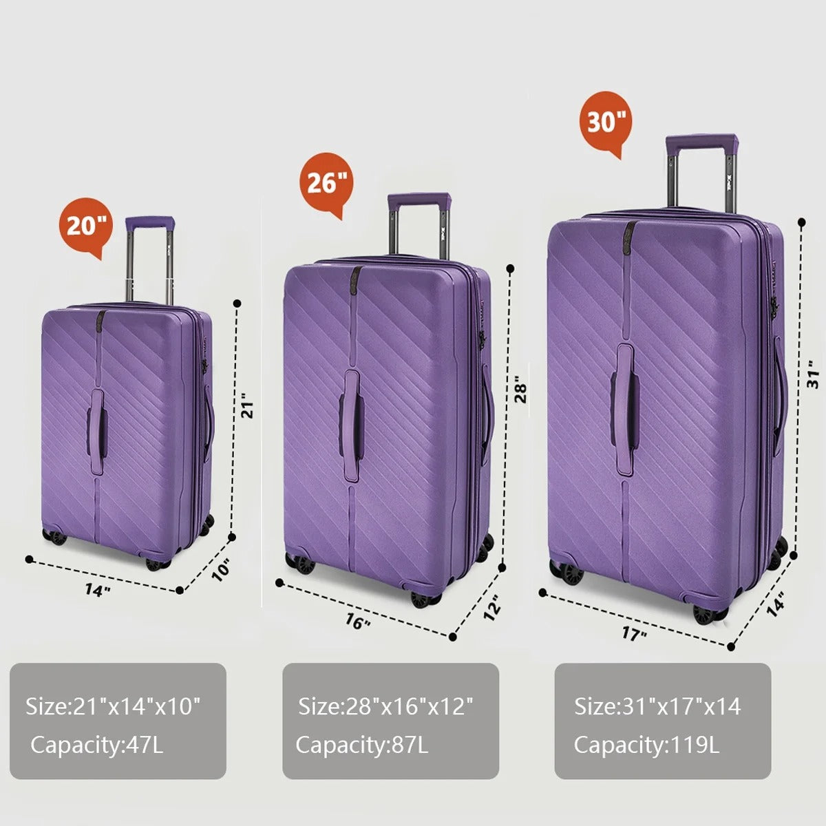 NEW YORK XPRESS 3 Piece Luggage Sets with Spinner Wheels, PP Hardshell Expandable Luggage with TSA Lock, Hardside Lightweight Suitcase Set-20" Carry on Luggage,26"Checked Luggage,30" Checked Luggage