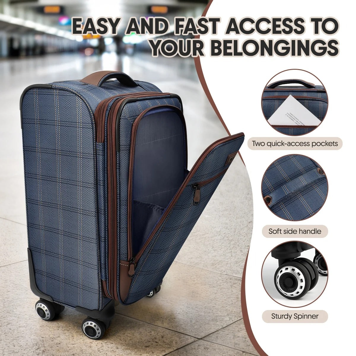 NEW YORK XPRESS 3 Piece Luggage Sets, Lightweight Expandable Soft side Luggage with Spinner Wheels, Large Travel Suitcase w/TSA Lock,20"Carry on Luggage,26"Checked Luggage and 30"Checked Luggage