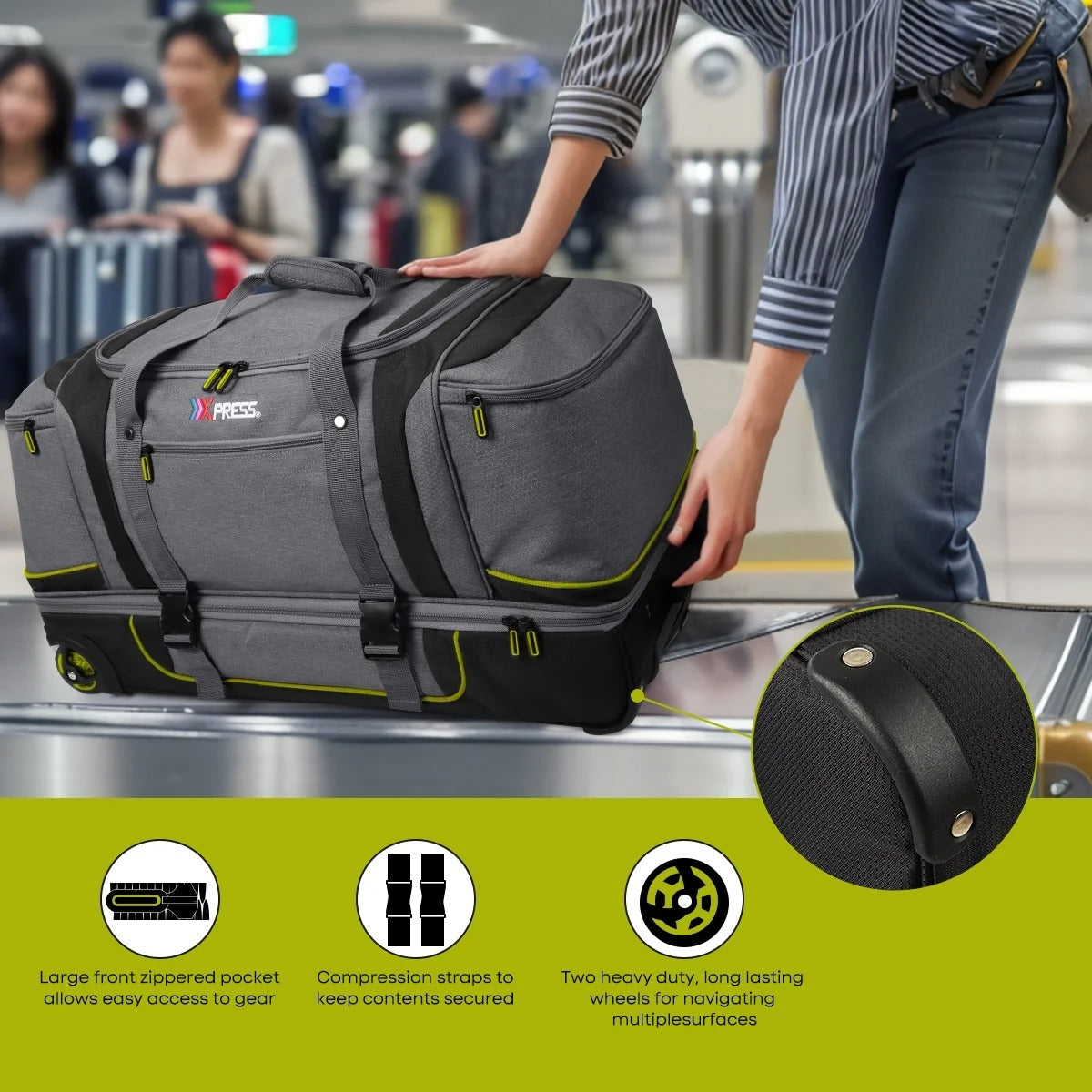 30" Wheeled Rolling Duffle Bag,Rolling Drop Bottom Duffel Bag with Multi- Pocket,Tear-Resistant Trolley Travel Bag,Luggage Duffel Bag for Men Women