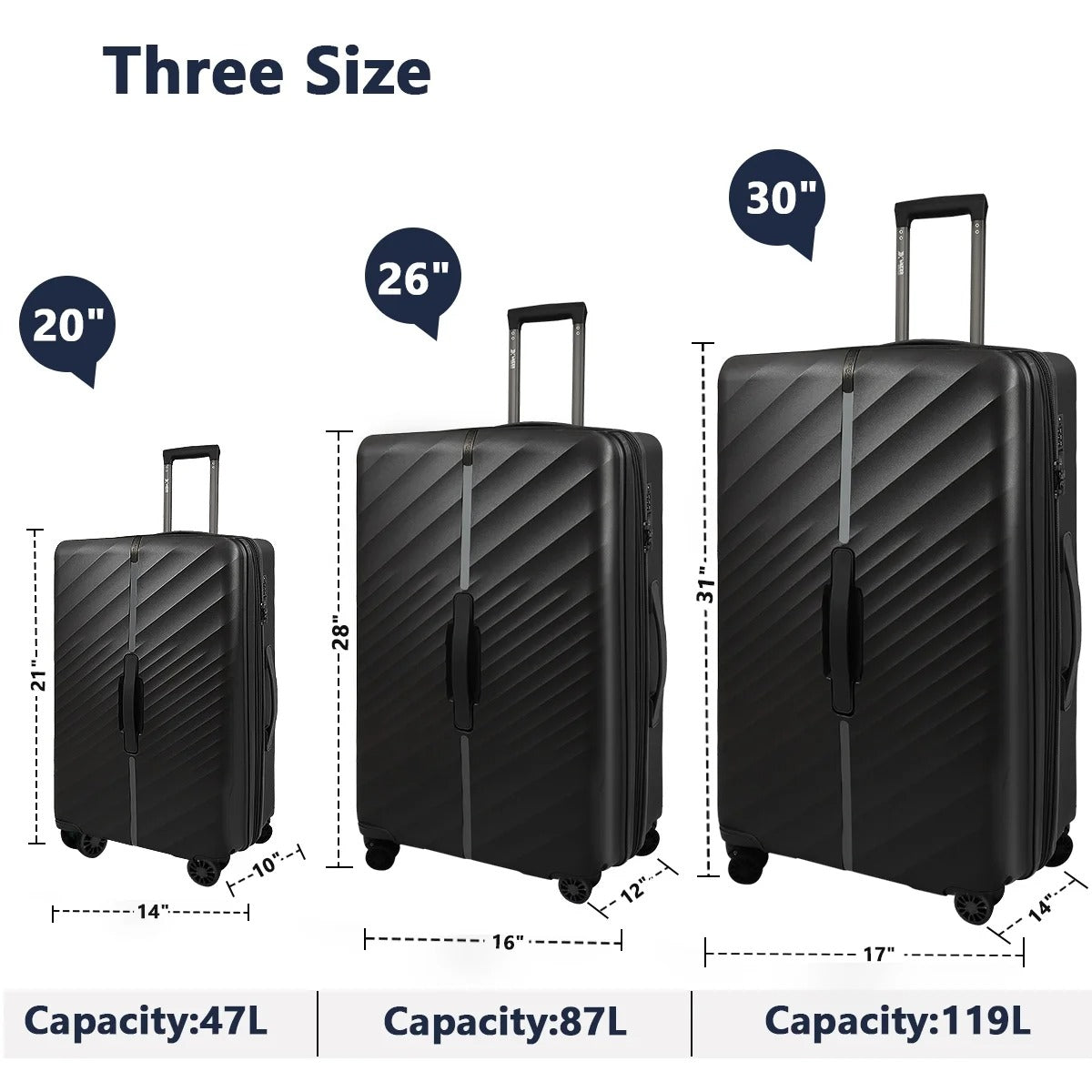 NEW YORK XPRESS 3 Piece Luggage Sets with Spinner Wheels, PP Hardshell Expandable Luggage with TSA Lock, Hardside Lightweight Suitcase Set-20" Carry on Luggage,26"Checked Luggage,30" Checked Luggage