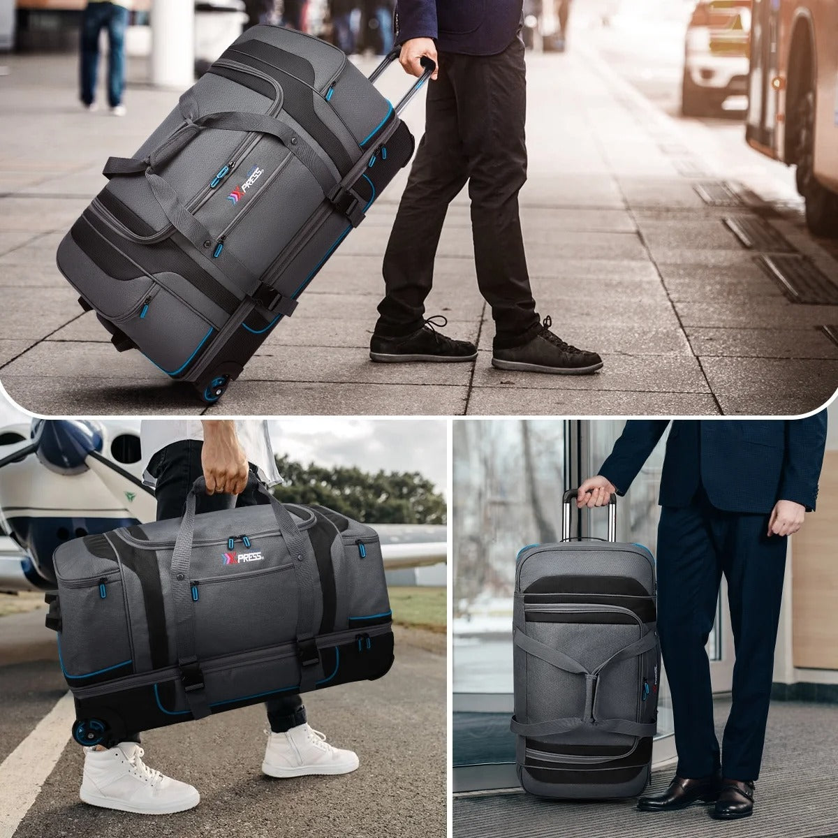 30" Wheeled Rolling Duffle Bag,Rolling Drop Bottom Duffel Bag with Multi- Pocket,Tear-Resistant Trolley Travel Bag,Luggage Duffel Bag for Men Women