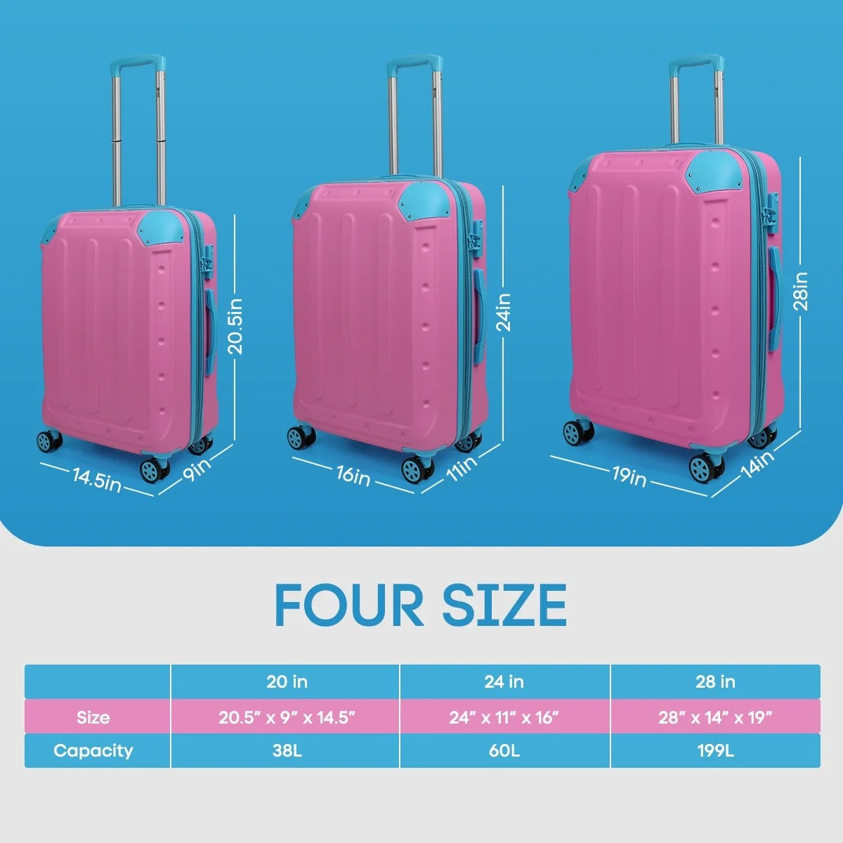 NEW YORK XPRESS 3PCS Luggage Set (20"/24"/28") Hardshell Expandable Suitcase with 4 Double Spinner Wheels, Lightweight Hardside ABS Luggage, Travel Suitcase Set for Women & Men