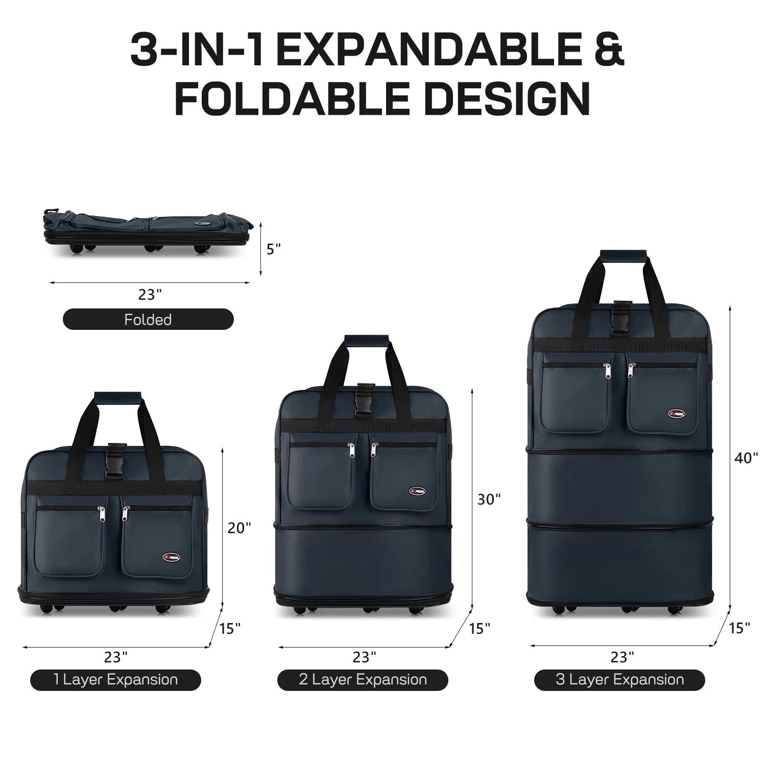 30" 36" 40" Expandable Foldable Luggage Bag with Universal Wheels and Grab Handle,3-Layer Collapsible Large Travel Rolling Suitcase Bag for Home Storage Moving Travel