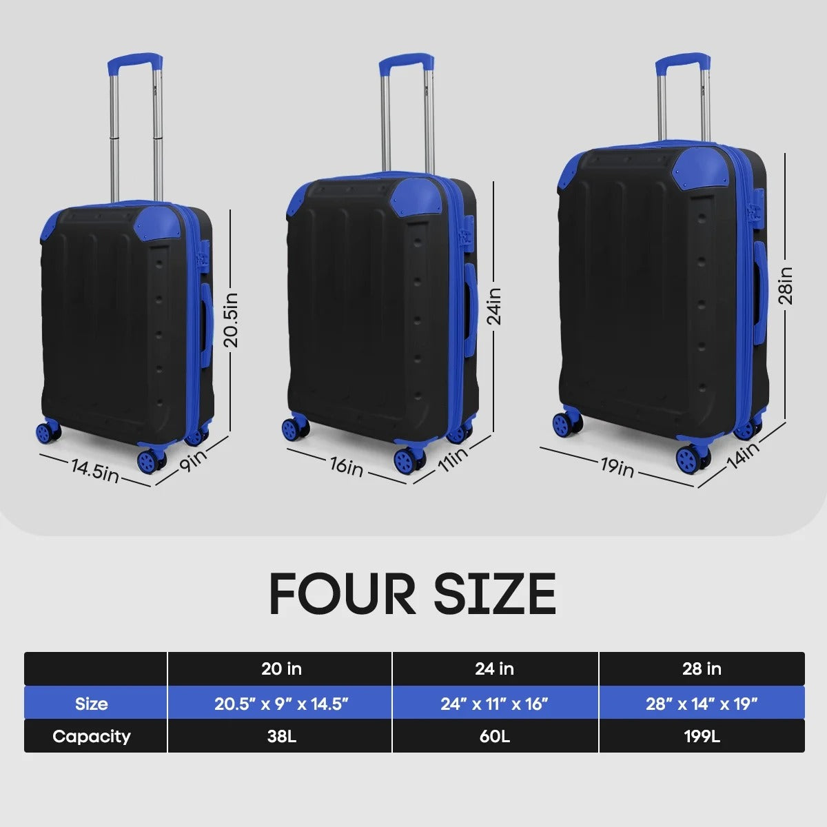 NEW YORK XPRESS 3PCS Luggage Set (20"/24"/28") Hardshell Expandable Suitcase with 4 Double Spinner Wheels, Lightweight Hardside ABS Luggage, Travel Suitcase Set for Women & Men