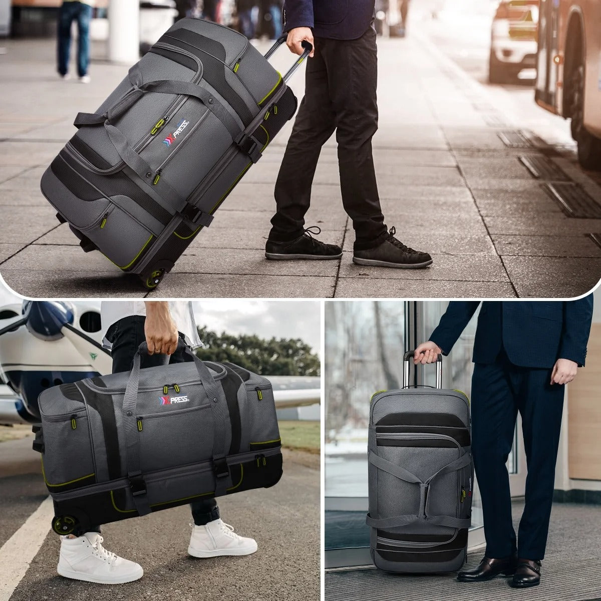 30" Wheeled Rolling Duffle Bag,Rolling Drop Bottom Duffel Bag with Multi- Pocket,Tear-Resistant Trolley Travel Bag,Luggage Duffel Bag for Men Women
