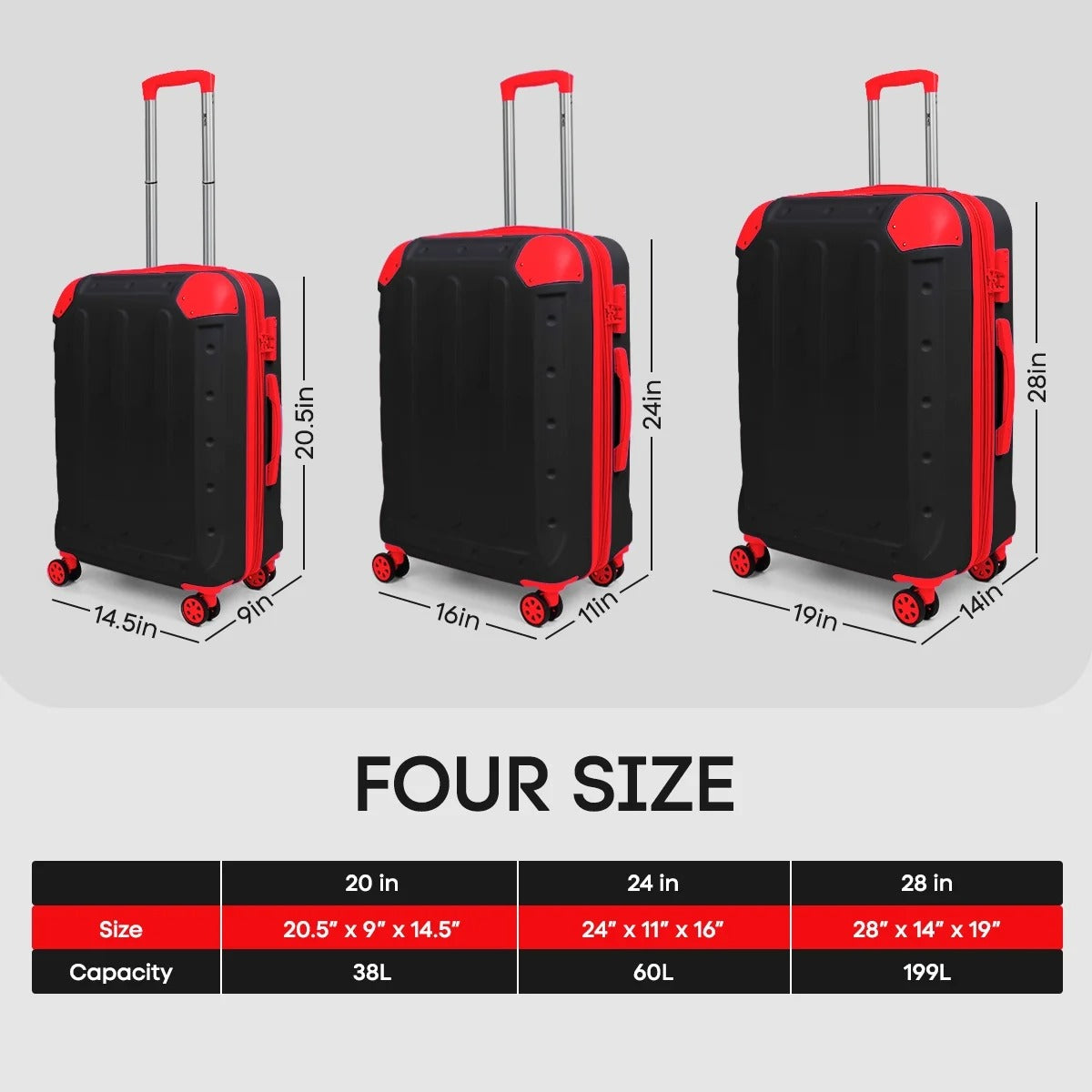 NEW YORK XPRESS 3PCS Luggage Set (20"/24"/28") Hardshell Expandable Suitcase with 4 Double Spinner Wheels, Lightweight Hardside ABS Luggage, Travel Suitcase Set for Women & Men