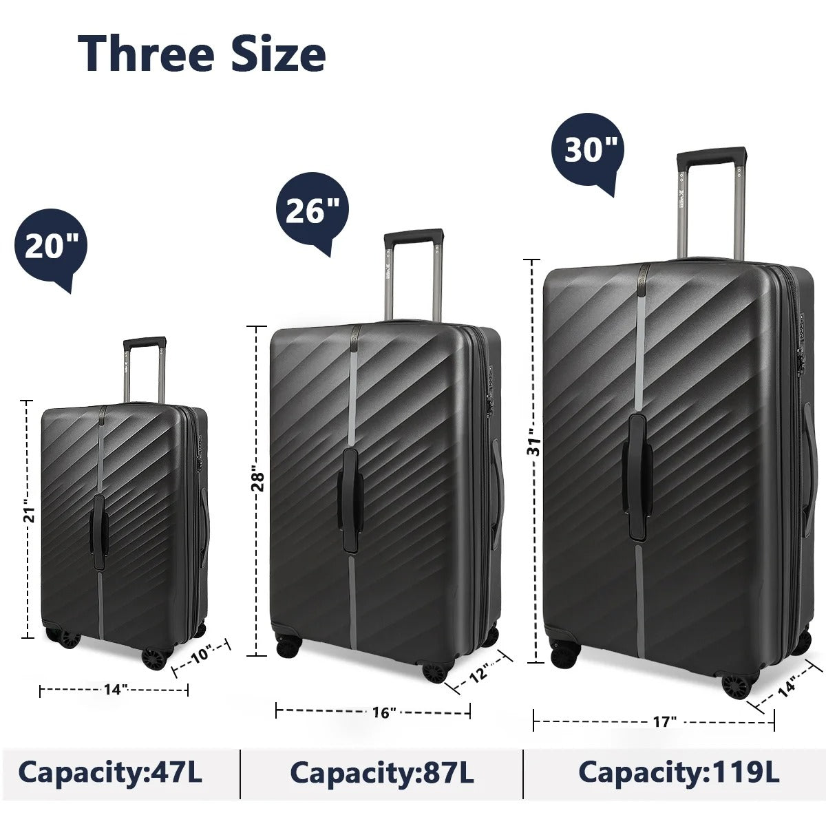NEW YORK XPRESS 3 Piece Luggage Sets with Spinner Wheels, PP Hardshell Expandable Luggage with TSA Lock, Hardside Lightweight Suitcase Set-20" Carry on Luggage,26"Checked Luggage,30" Checked Luggage