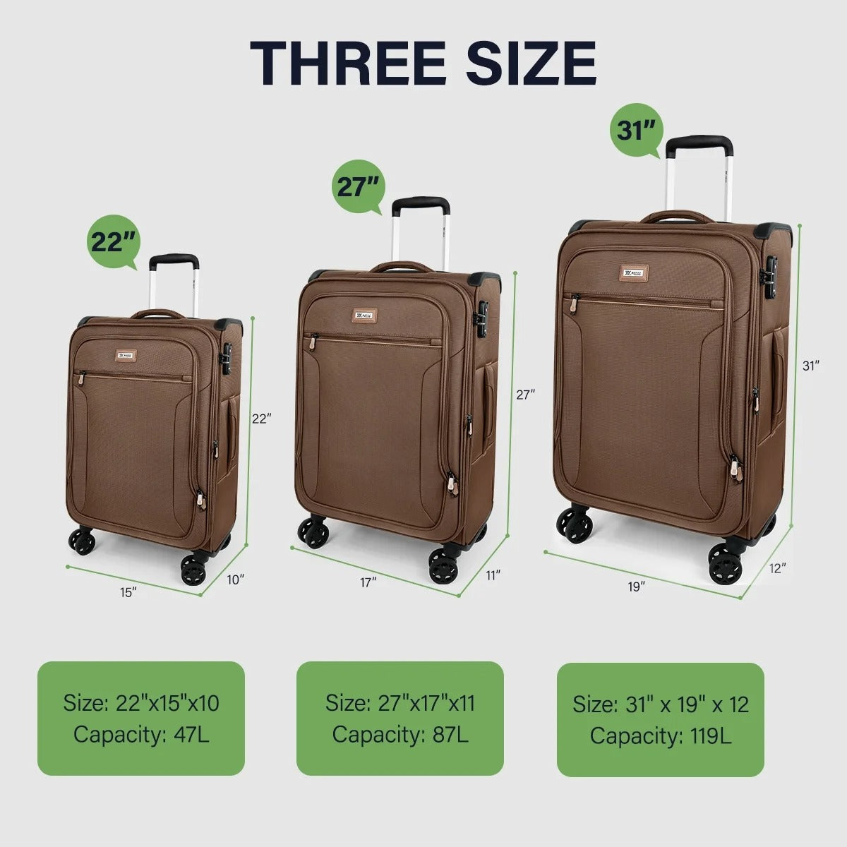 NEW YORK XPRESS 3 Piece Luggage Sets Expandable Softside Luggage Sets with Spinner Wheels and TSA Lock,Lightweight Travel Suitcase Set (20"/26"/28")