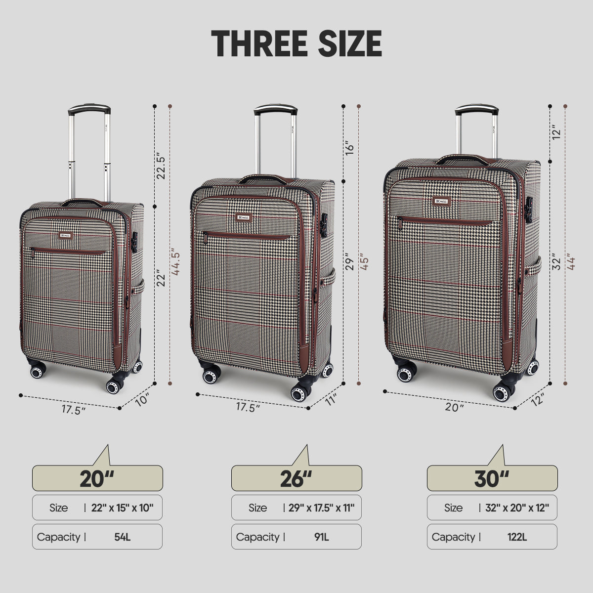 NEW YORK XPRESS 3 Piece Luggage Sets, Lightweight Expandable Soft side Luggage with Spinner Wheels, Large Travel Suitcase w/TSA Lock,20"Carry on Luggage,26"Checked Luggage and 30"Checked Luggage