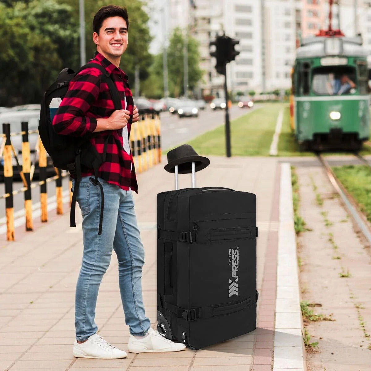 NEW YORK XPRESS 3PCS Soft side Roller Luggage Set, Waterproof Rolling Suitcase, Wheeled Travel Duffel Luggage for All Trip & Adventure,20in+26in+30in