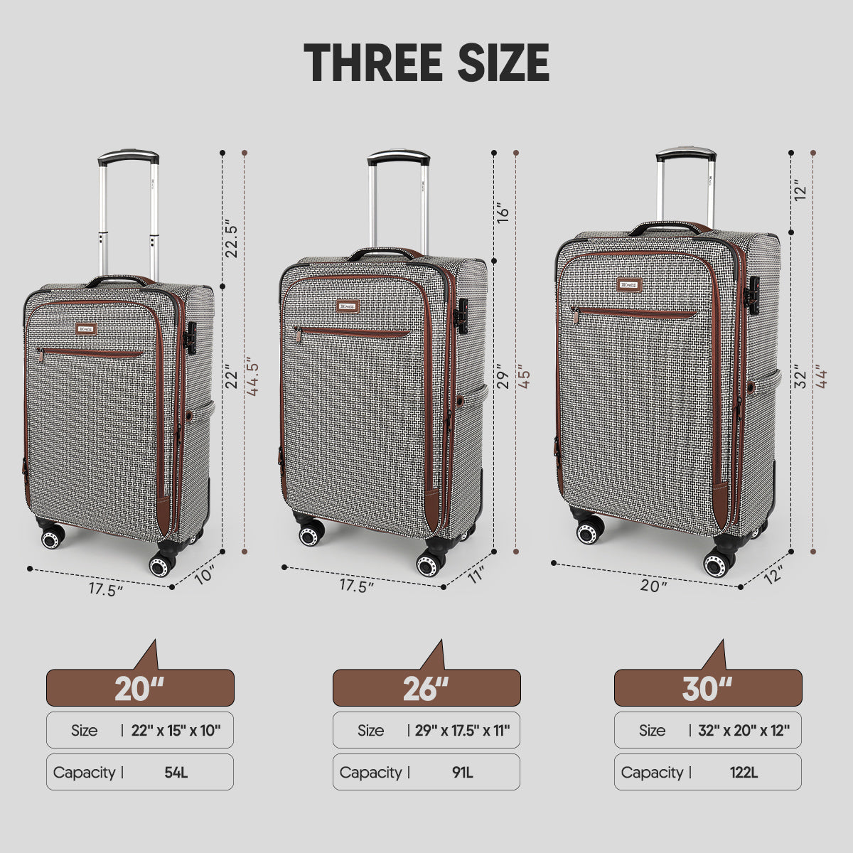 NEW YORK XPRESS 3 Piece Luggage Sets, Lightweight Expandable Soft side Luggage with Spinner Wheels, Large Travel Suitcase w/TSA Lock,20"Carry on Luggage,26"Checked Luggage and 30"Checked Luggage