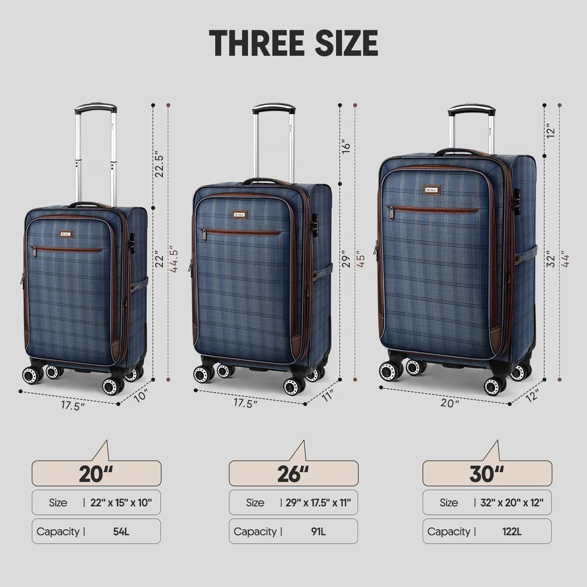 NEW YORK XPRESS 3 Piece Luggage Sets, Lightweight Expandable Soft side Luggage with Spinner Wheels, Large Travel Suitcase w/TSA Lock,20"Carry on Luggage,26"Checked Luggage and 30"Checked Luggage