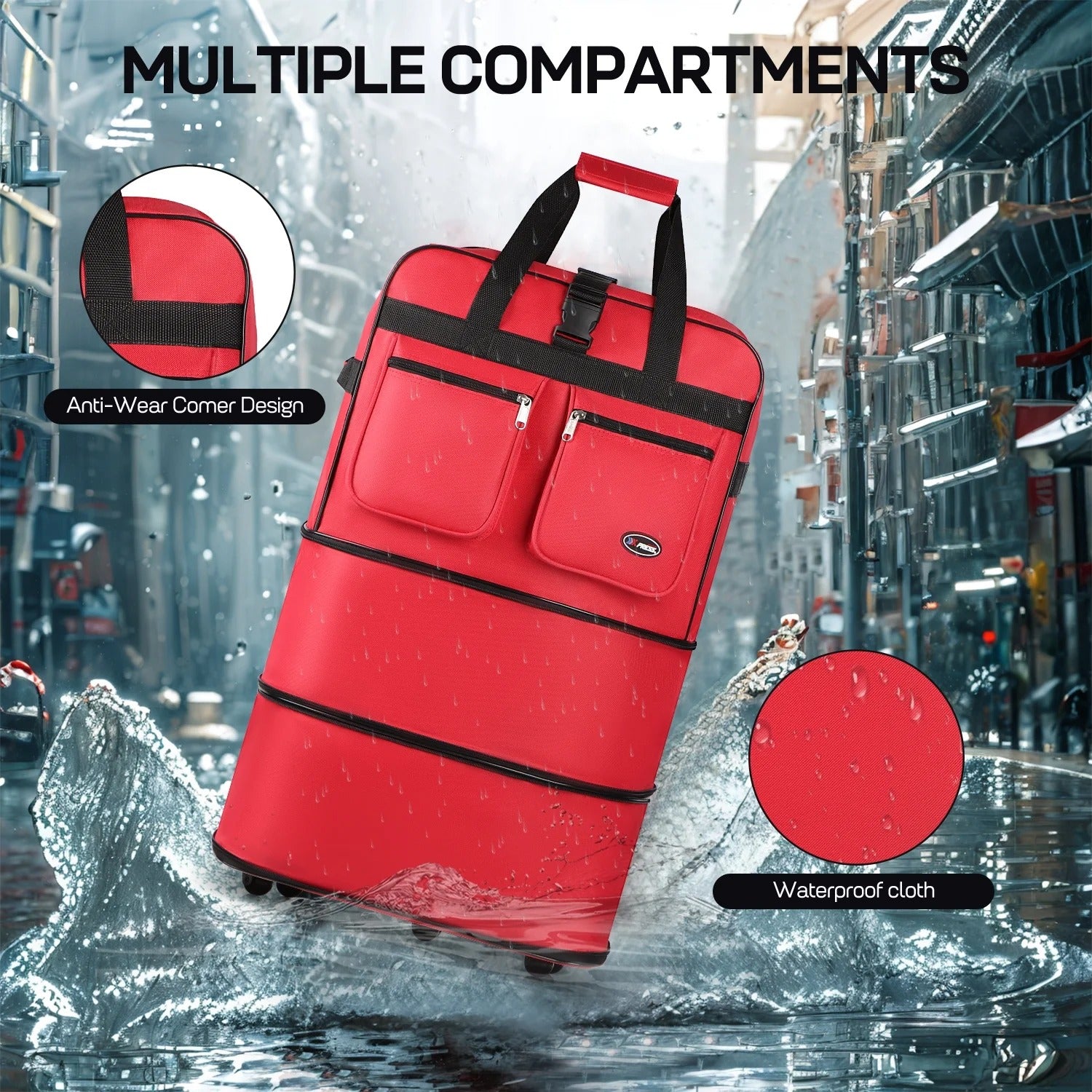 30" 36" 40" Expandable Foldable Luggage Bag with Universal Wheels and Grab Handle,3-Layer Collapsible Large Travel Rolling Suitcase Bag for Home Storage Moving Travel