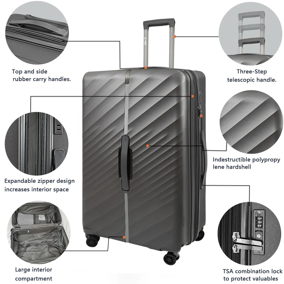 NEW YORK XPRESS 3 Piece Luggage Sets with Spinner Wheels, PP Hardshell Expandable Luggage with TSA Lock, Hardside Lightweight Suitcase Set-20" Carry on Luggage,26"Checked Luggage,30" Checked Luggage