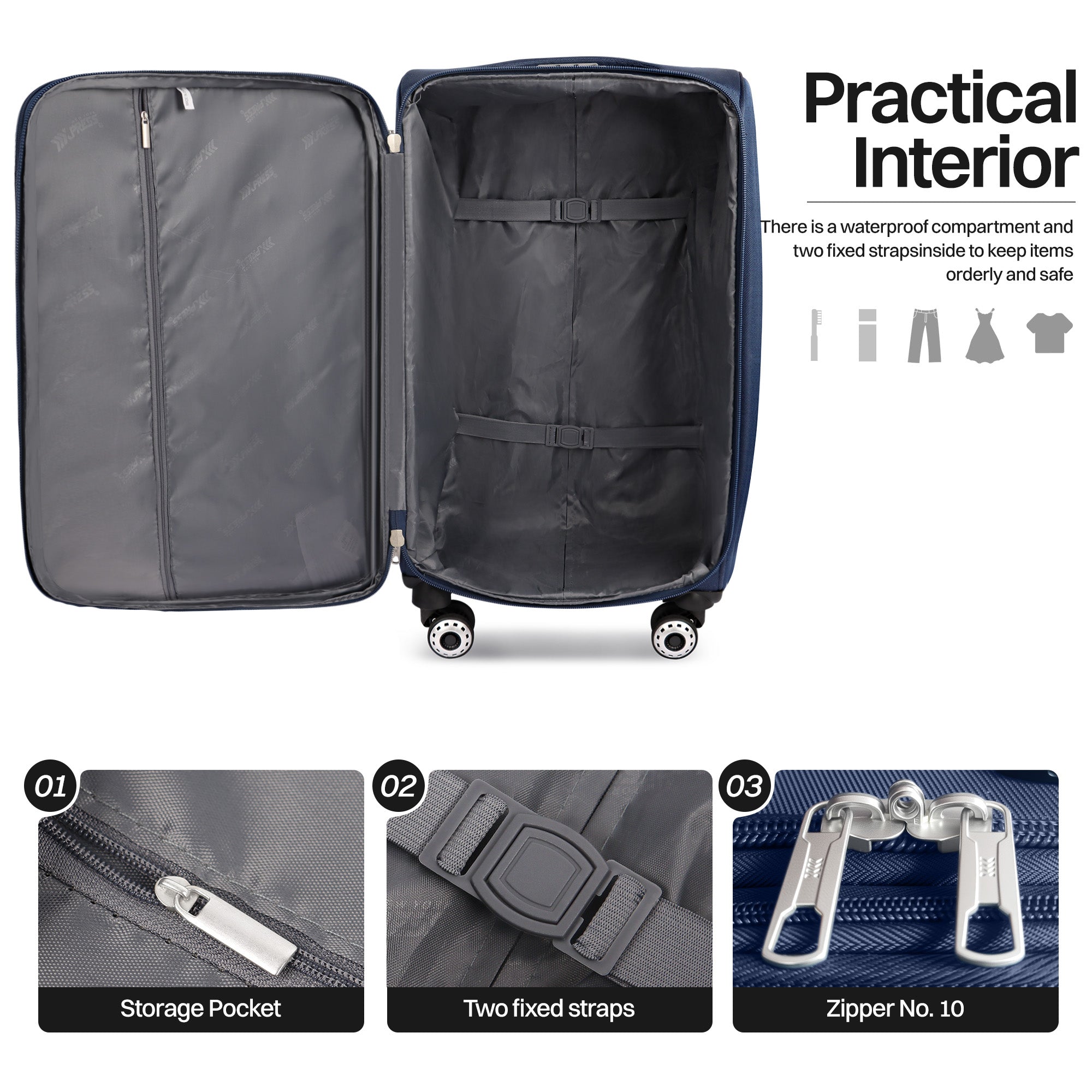 NEW YORK XPRESS Luggage WD-8815,Softside 20in/24in/28in/32in Suitcase,Expandable Luggage,w/Spinner Wheels w/LOCK