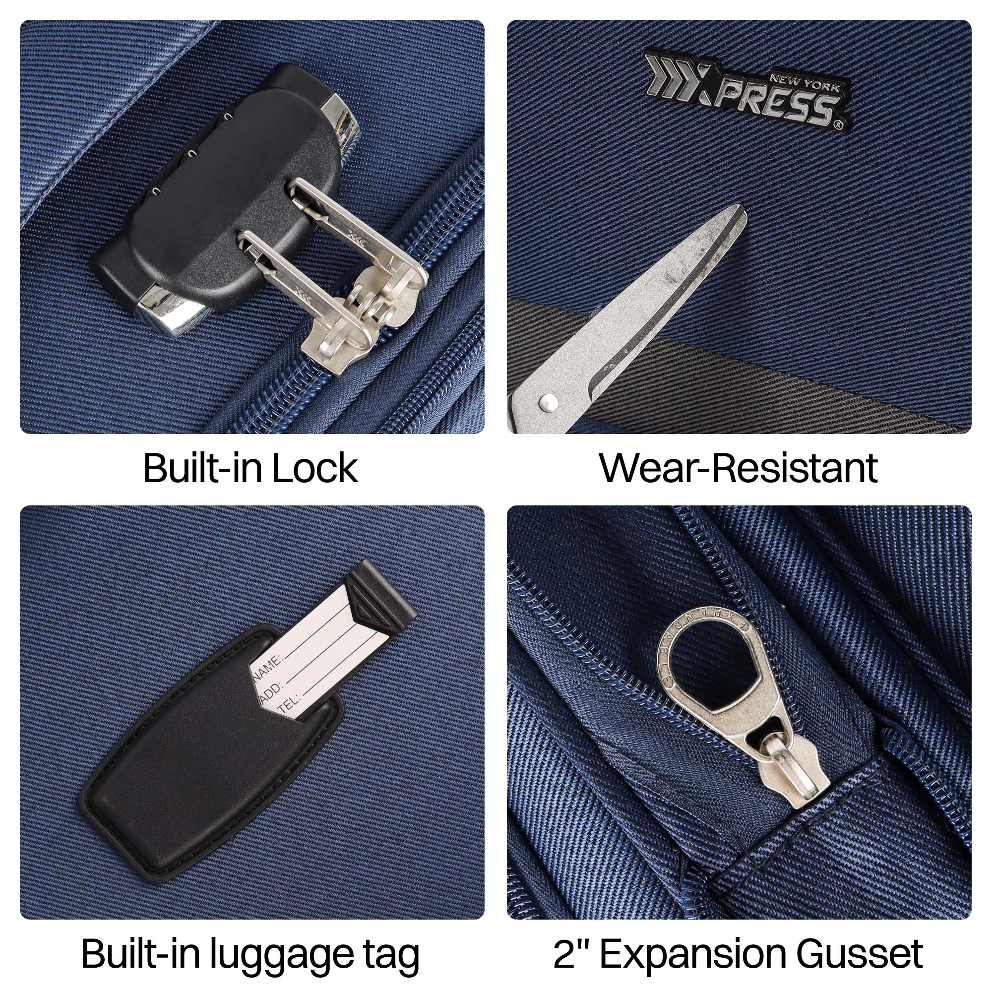 NEW YORK XPRESS Luggage WD-8815,Softside 20in/24in/28in/32in Suitcase,Expandable Luggage,w/Spinner Wheels w/LOCK