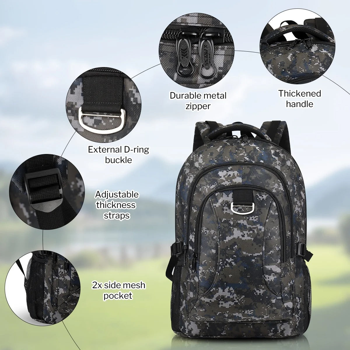 NEW YORK XPRESS Large Camo Backpacks for Men & Women,Waterproof Travel Backpack with Water Bottle Holder ,30L Lightweight Hiking Backpack for Daily Work School Outdoor