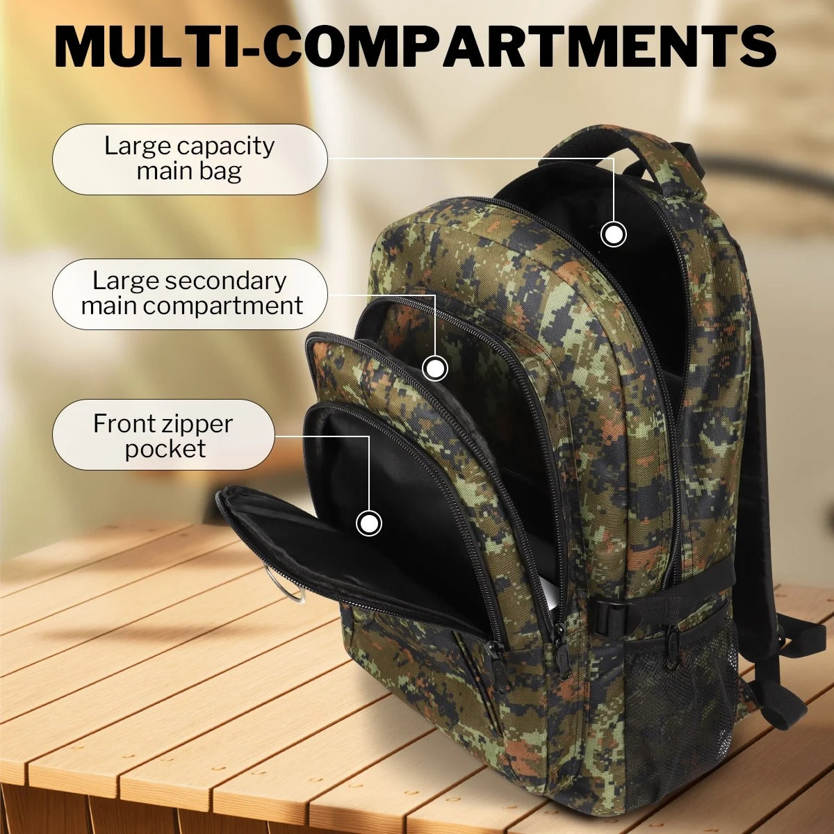 NEW YORK XPRESS Large Camo Backpacks for Men & Women,Waterproof Travel Backpack with Water Bottle Holder ,30L Lightweight Hiking Backpack for Daily Work School Outdoor