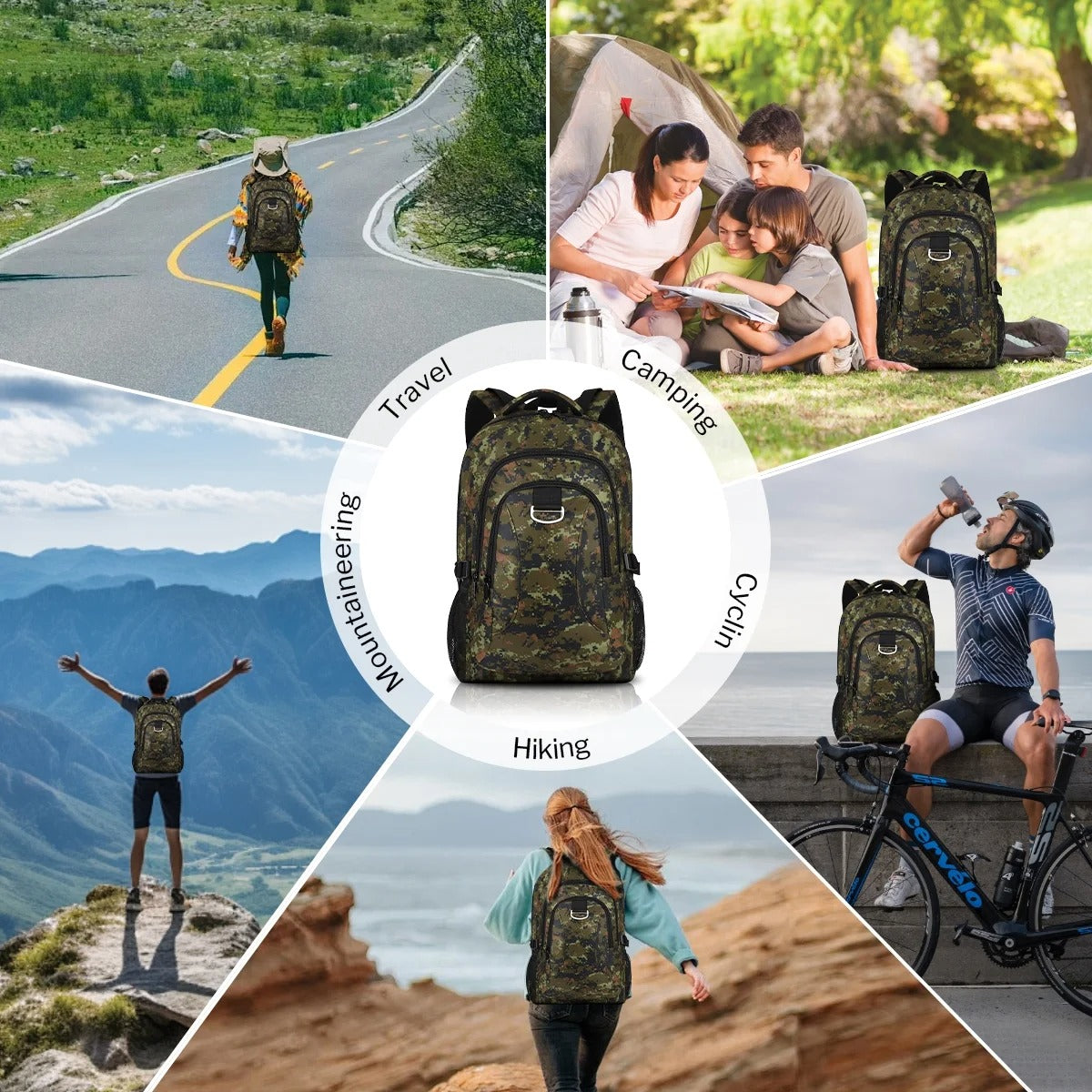 NEW YORK XPRESS Large Camo Backpacks for Men & Women,Waterproof Travel Backpack with Water Bottle Holder ,30L Lightweight Hiking Backpack for Daily Work School Outdoor