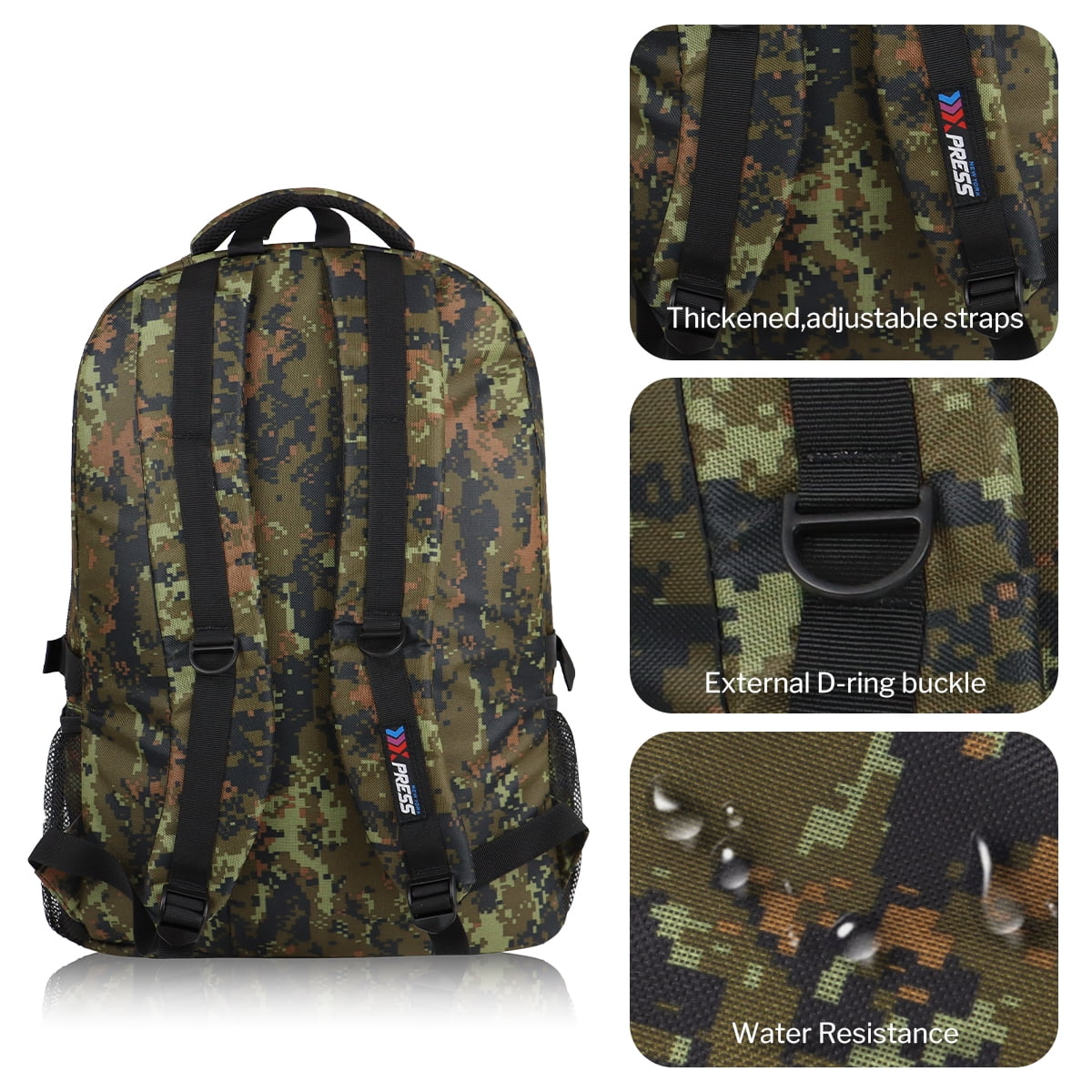NEW YORK XPRESS Large Camo Backpacks for Men & Women,Waterproof Travel Backpack with Water Bottle Holder ,30L Lightweight Hiking Backpack for Daily Work School Outdoor