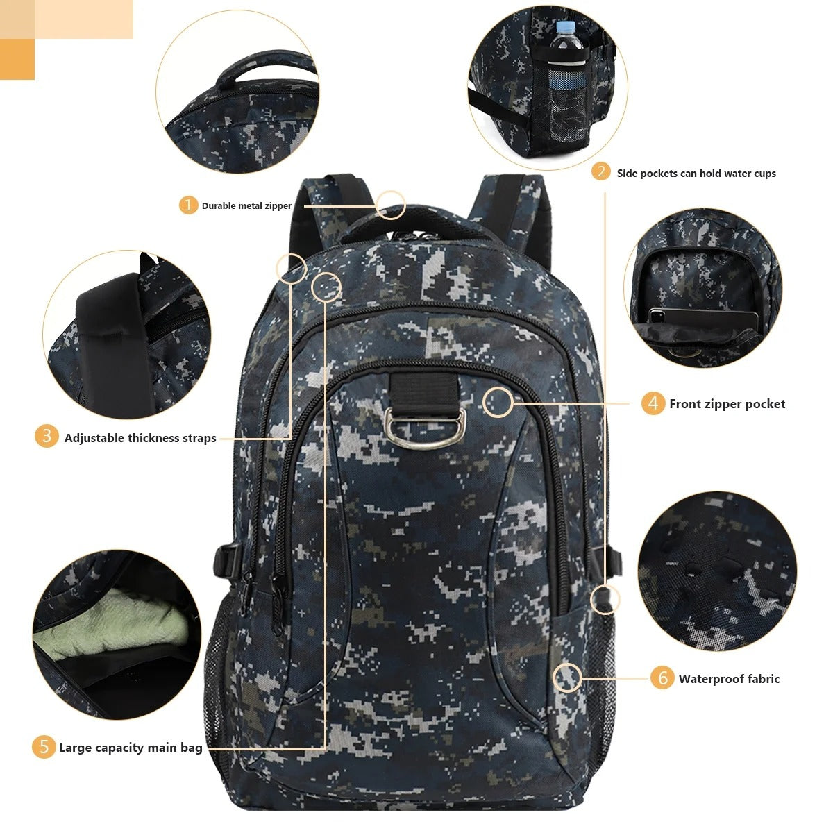 NEW YORK XPRESS Large Camo Backpacks for Men & Women,Waterproof Travel Backpack with Water Bottle Holder ,30L Lightweight Hiking Backpack for Daily Work School Outdoor