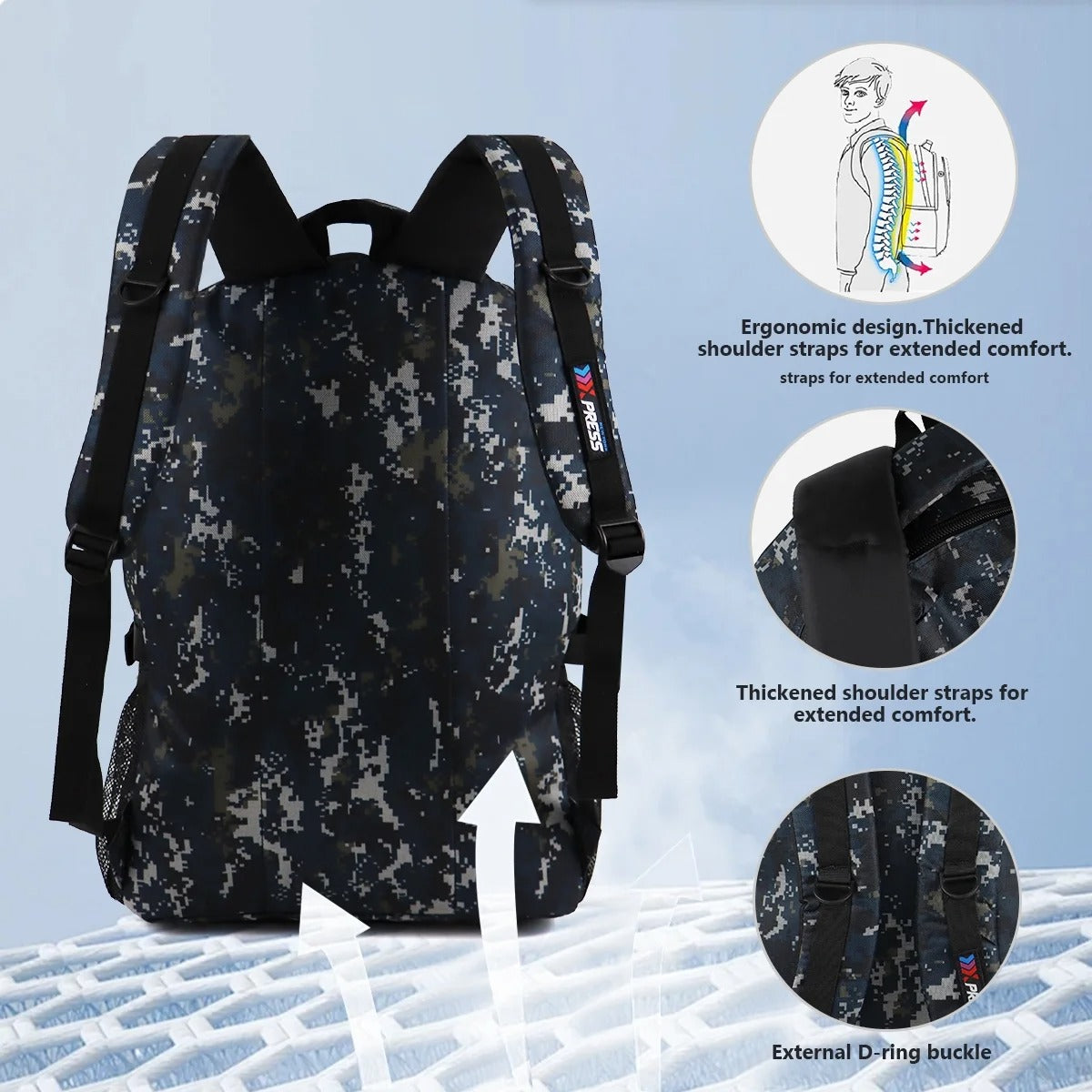 NEW YORK XPRESS Large Camo Backpacks for Men & Women,Waterproof Travel Backpack with Water Bottle Holder ,30L Lightweight Hiking Backpack for Daily Work School Outdoor