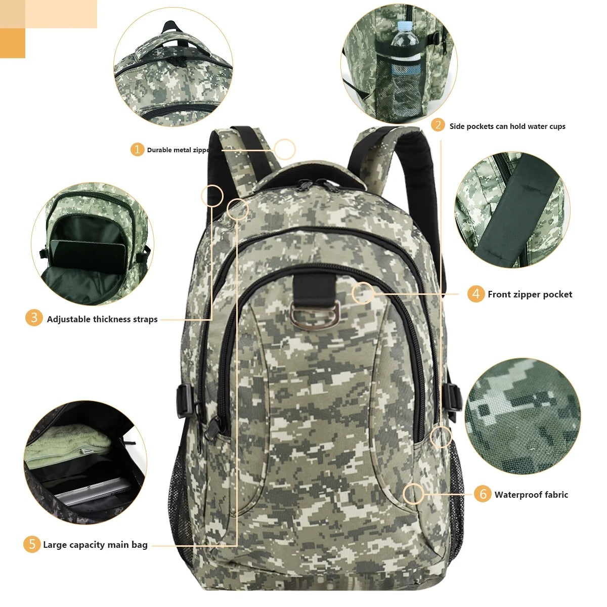 NEW YORK XPRESS Large Camo Backpacks for Men & Women,Waterproof Travel Backpack with Water Bottle Holder ,30L Lightweight Hiking Backpack for Daily Work School Outdoor